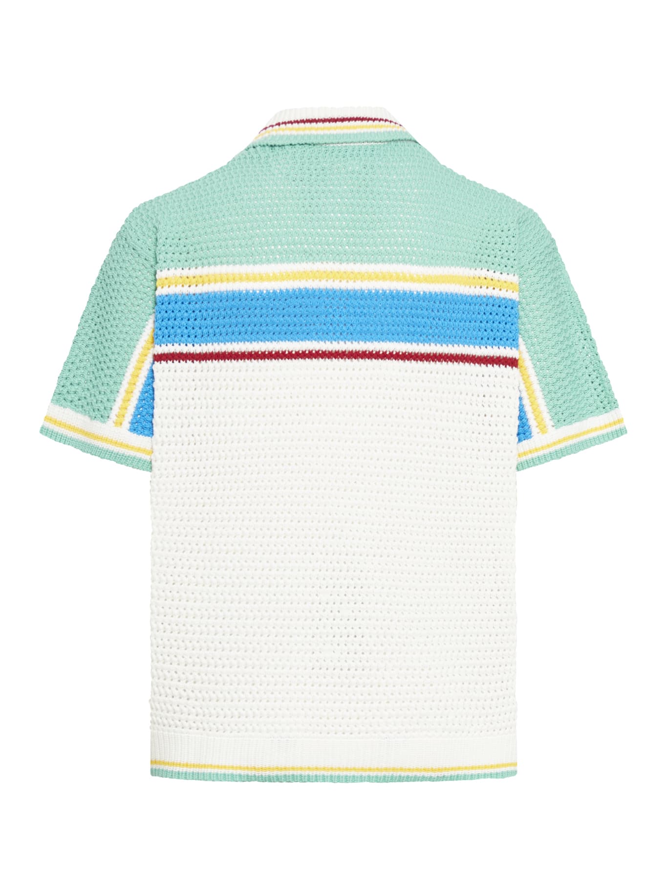 Shop Casablanca Crochet Effect Tennis Shirt In White Blue Multi