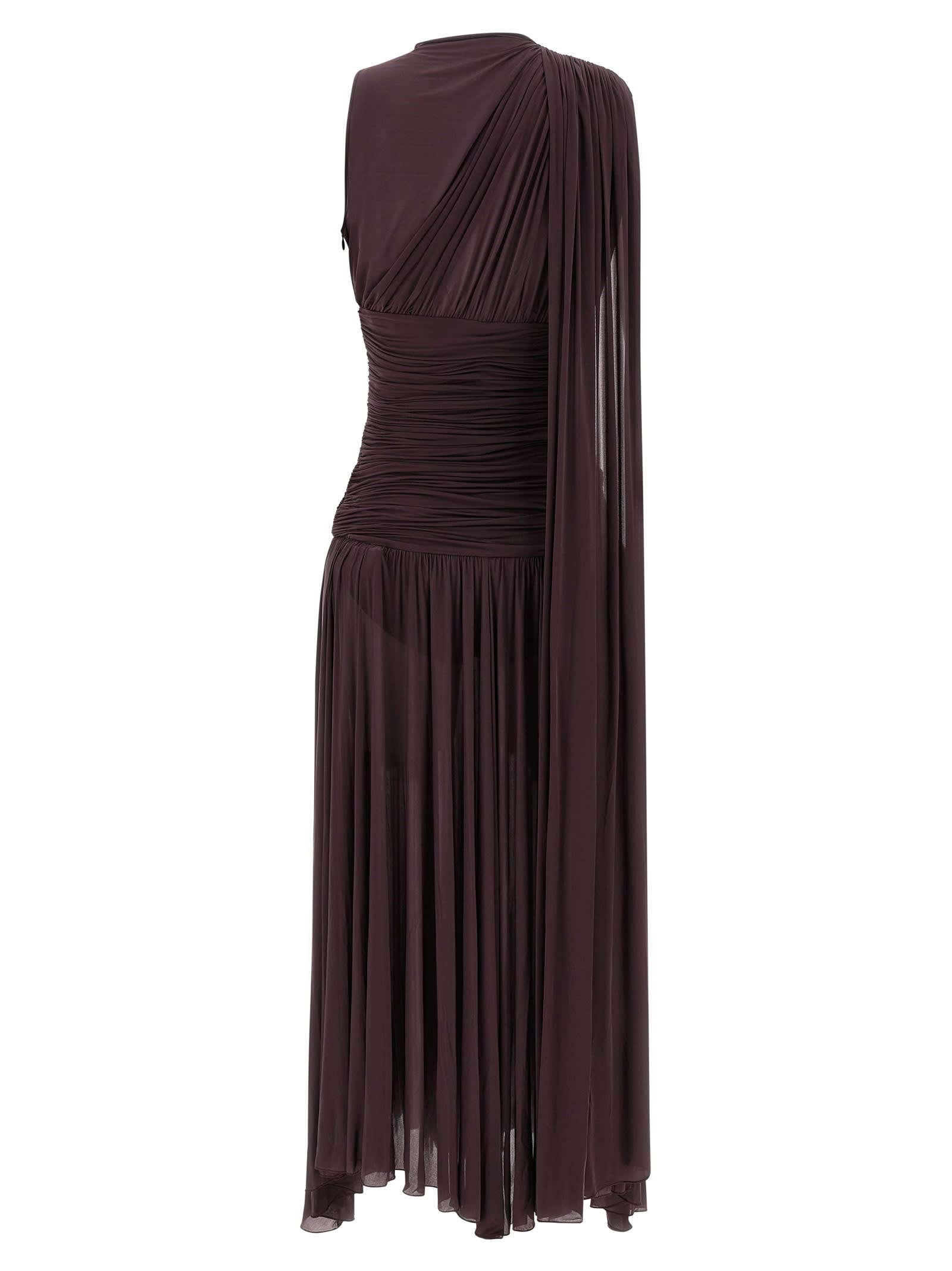 Magda Butrym One Shoulder Draped Floor-length Dress In Brown
