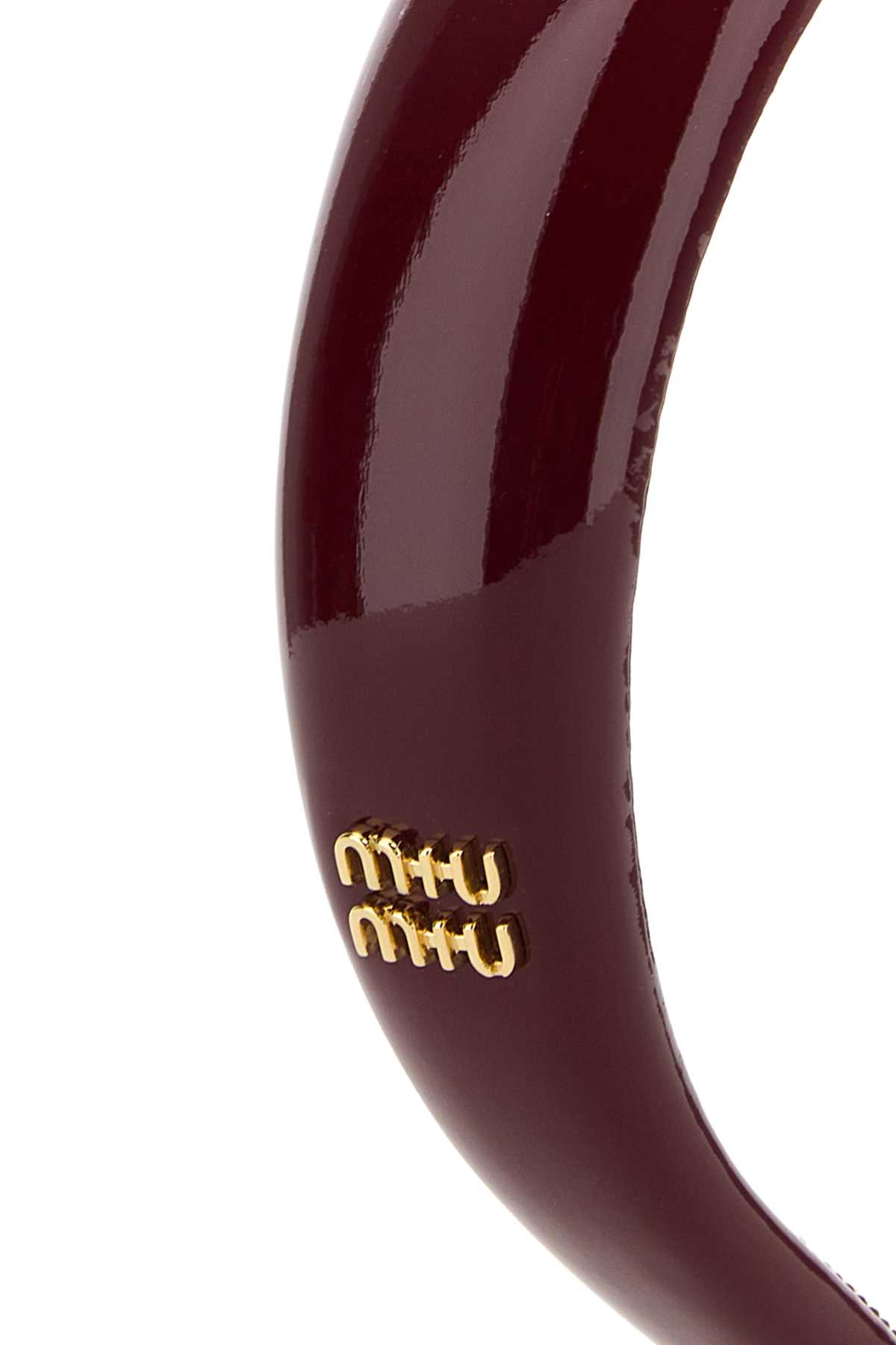 Miu Miu Tyrian Purple Leather Headband In Brown