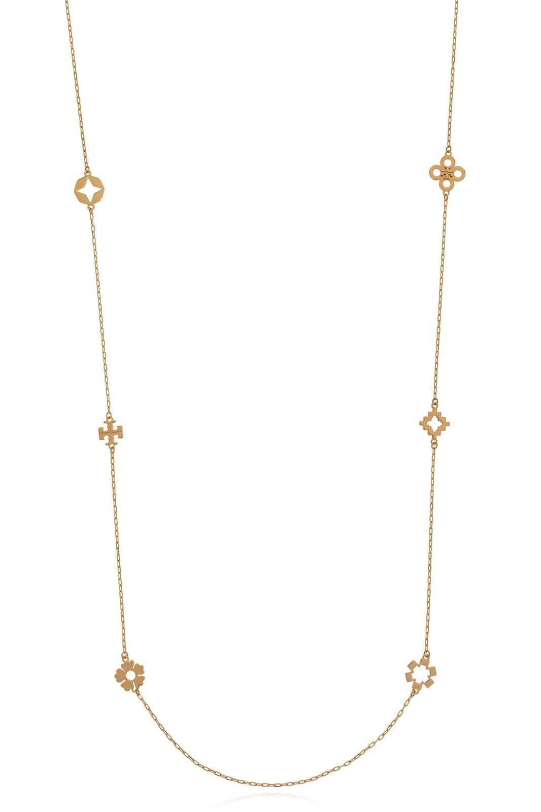 Shop Tory Burch Kira Clover Long Necklace In Golden