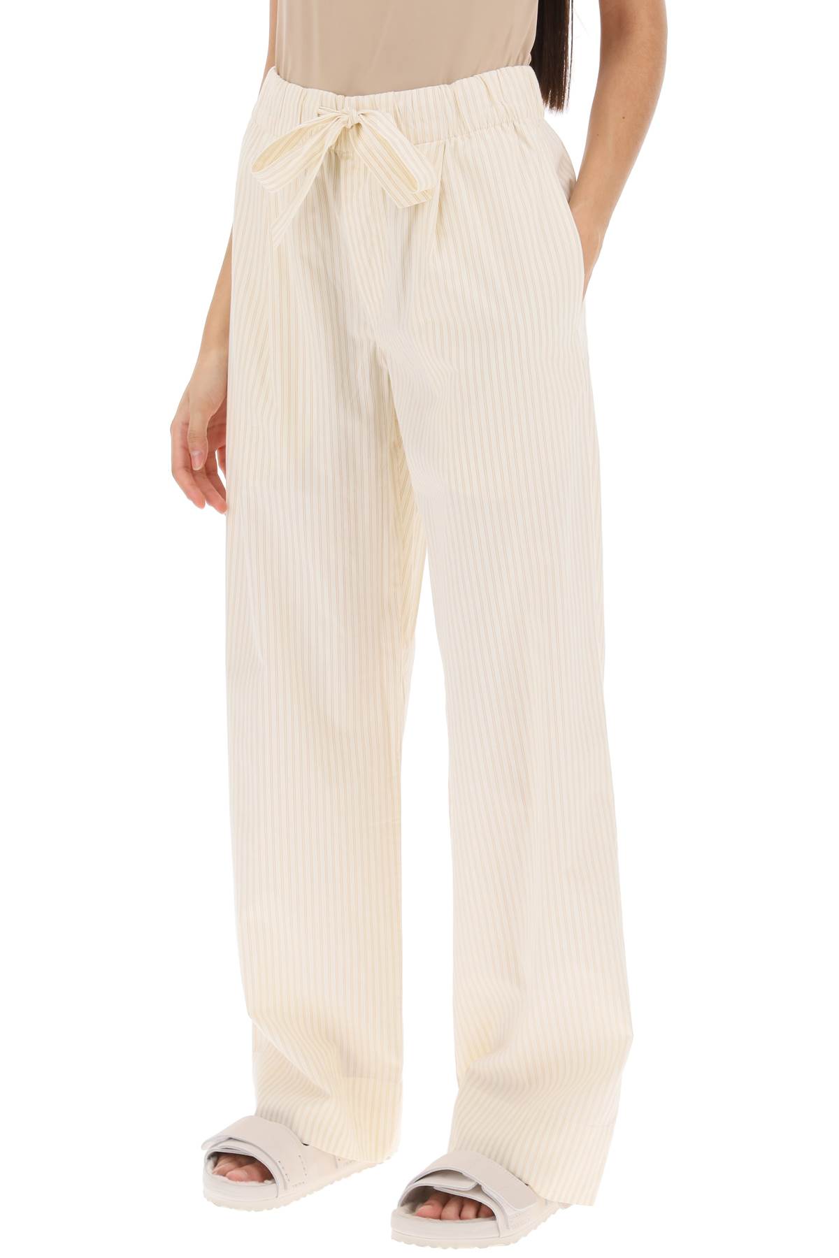 Shop Birkenstock Pajama Pants In Striped Organic Poplin In Wheat Stripes (beige)