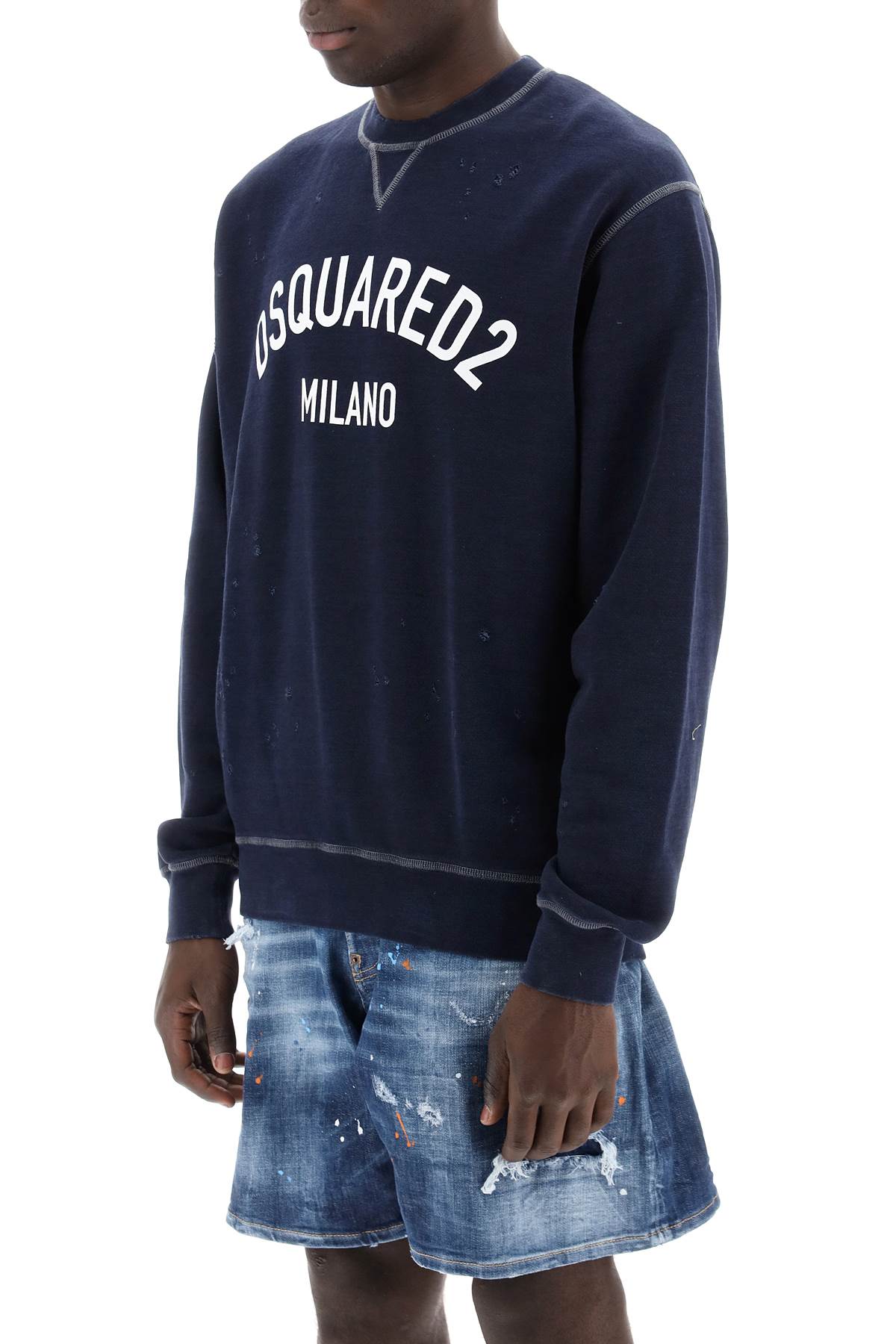 Shop Dsquared2 Used Effect Cool Fit Sweatshirt In Navy Blue (blue)