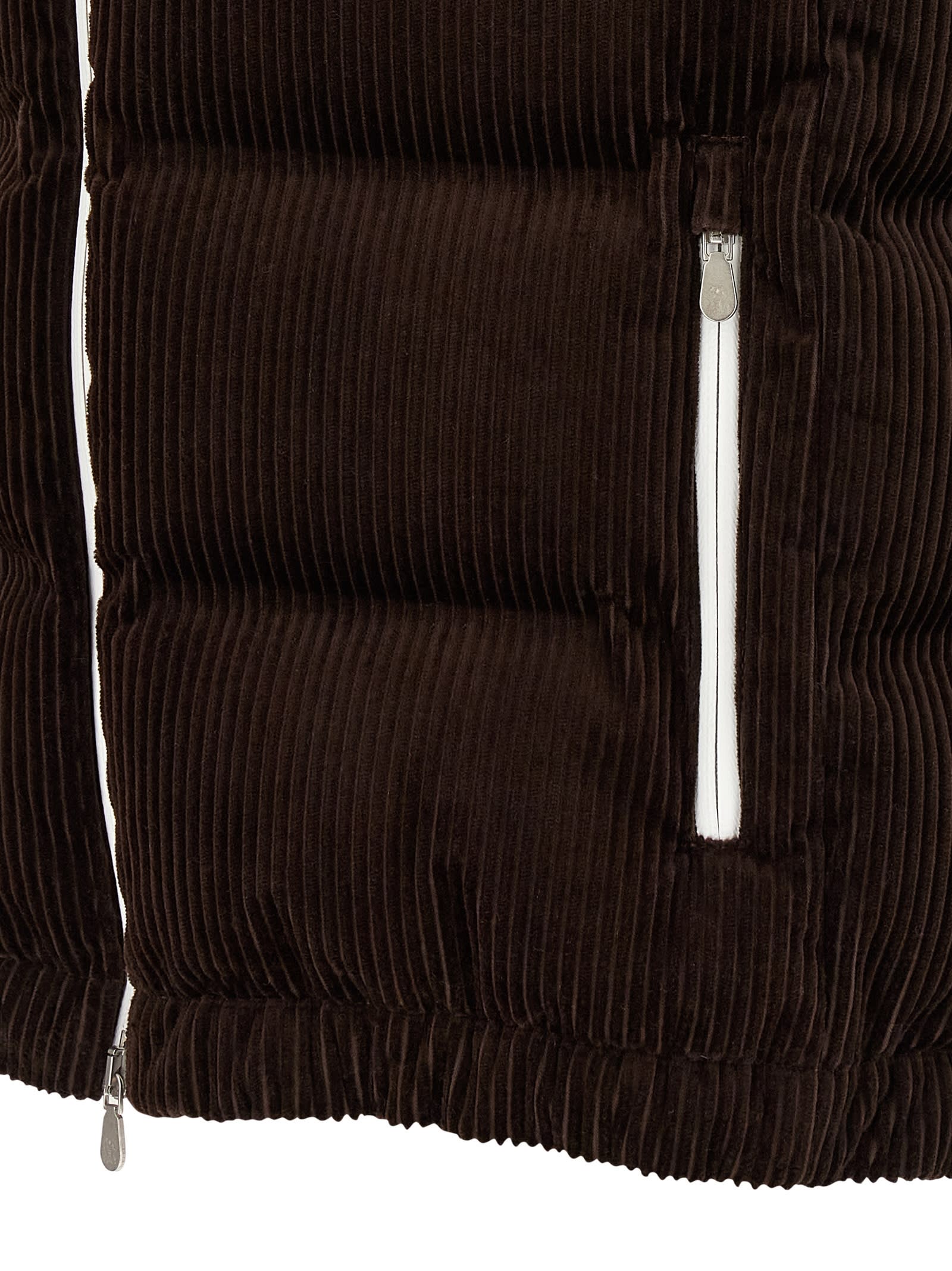 Brunello Cucinelli Velvet Padded Hooded Sleeveless Gilet In Brown