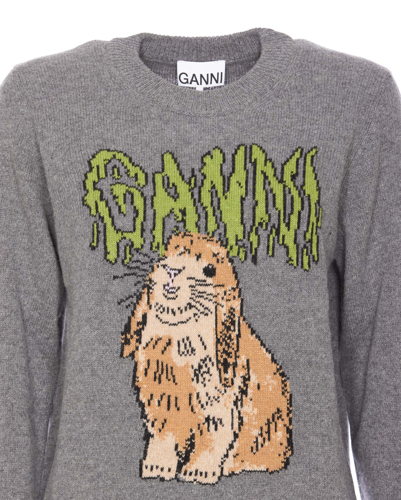 Ganni Bunny Wool Crewneck Sweater In Frost Gray