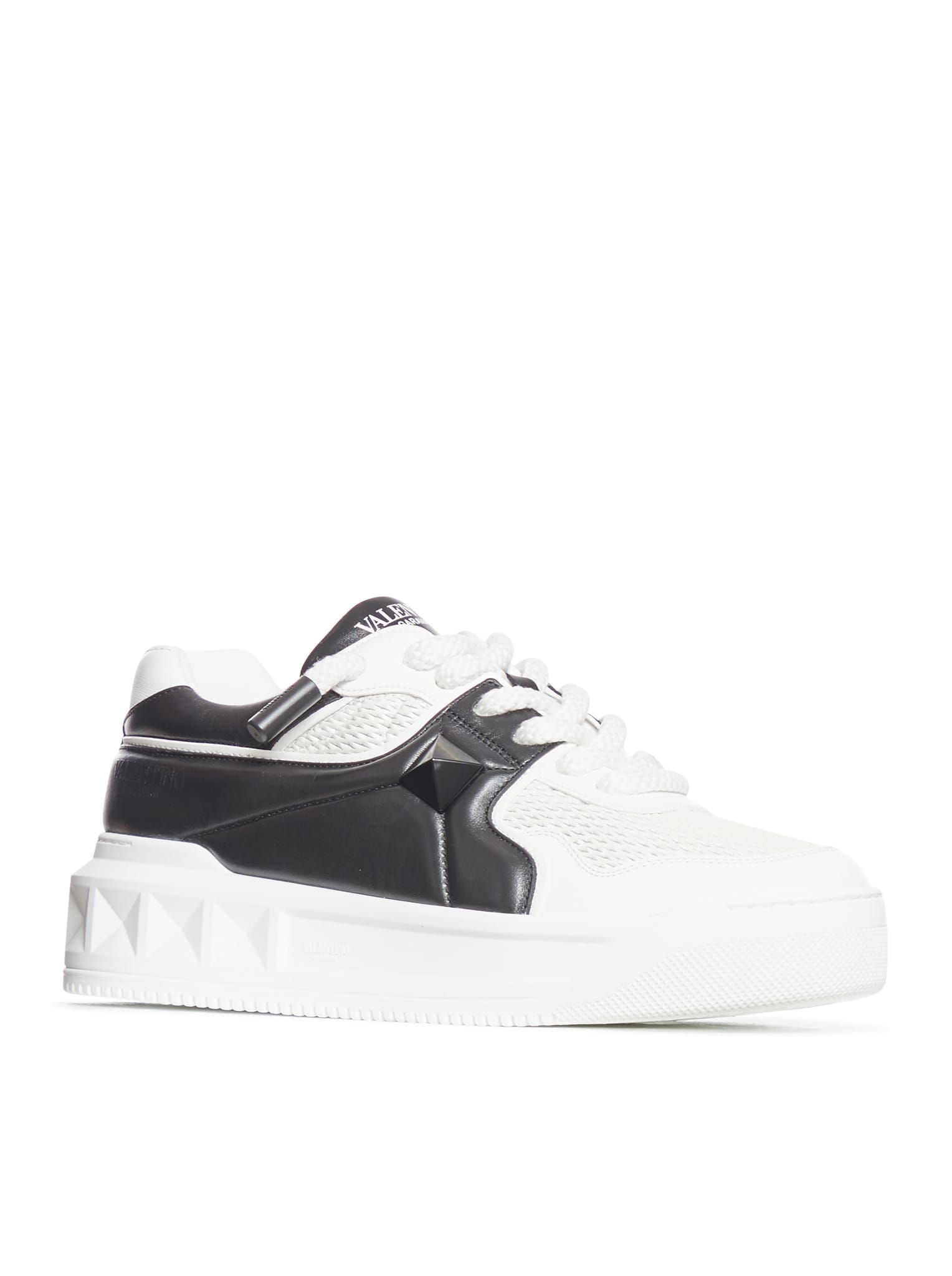 Shop Valentino Low-top Lace-up Sneakers In White Black