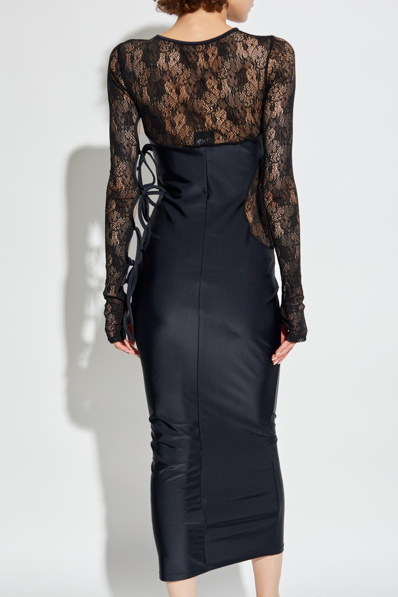 Shop Versace Jeans Couture Dress With Lace In Black