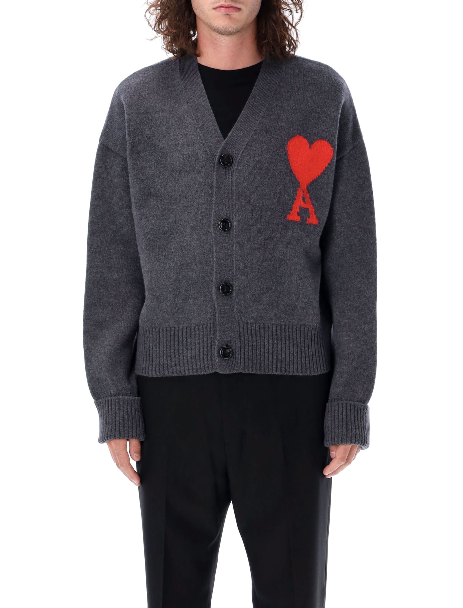 Shop Ami Alexandre Mattiussi Adc Cardigan In Grey Red