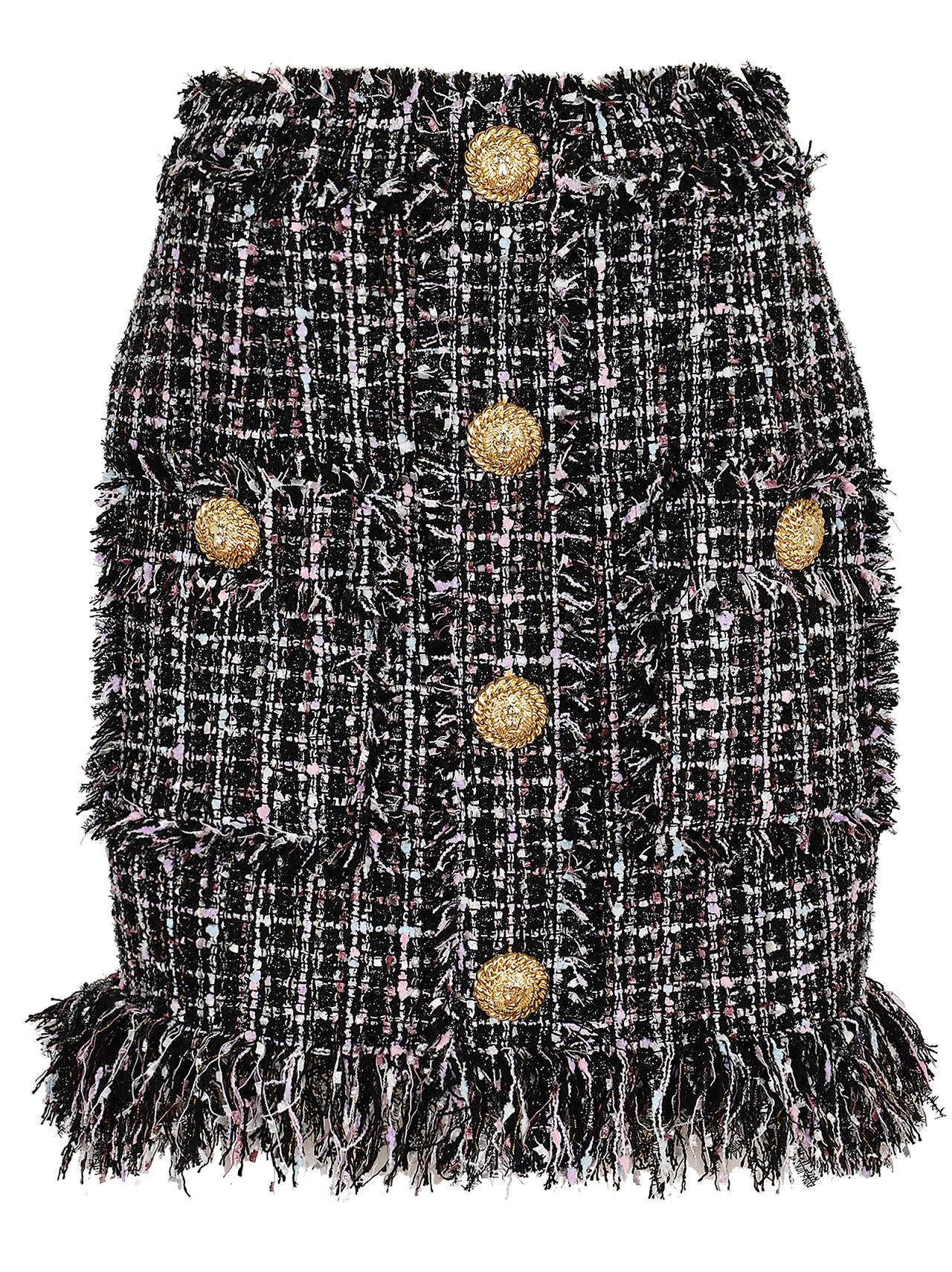 Shop Balmain Fringed Tweed Short Skirt In Eah Noir Multico