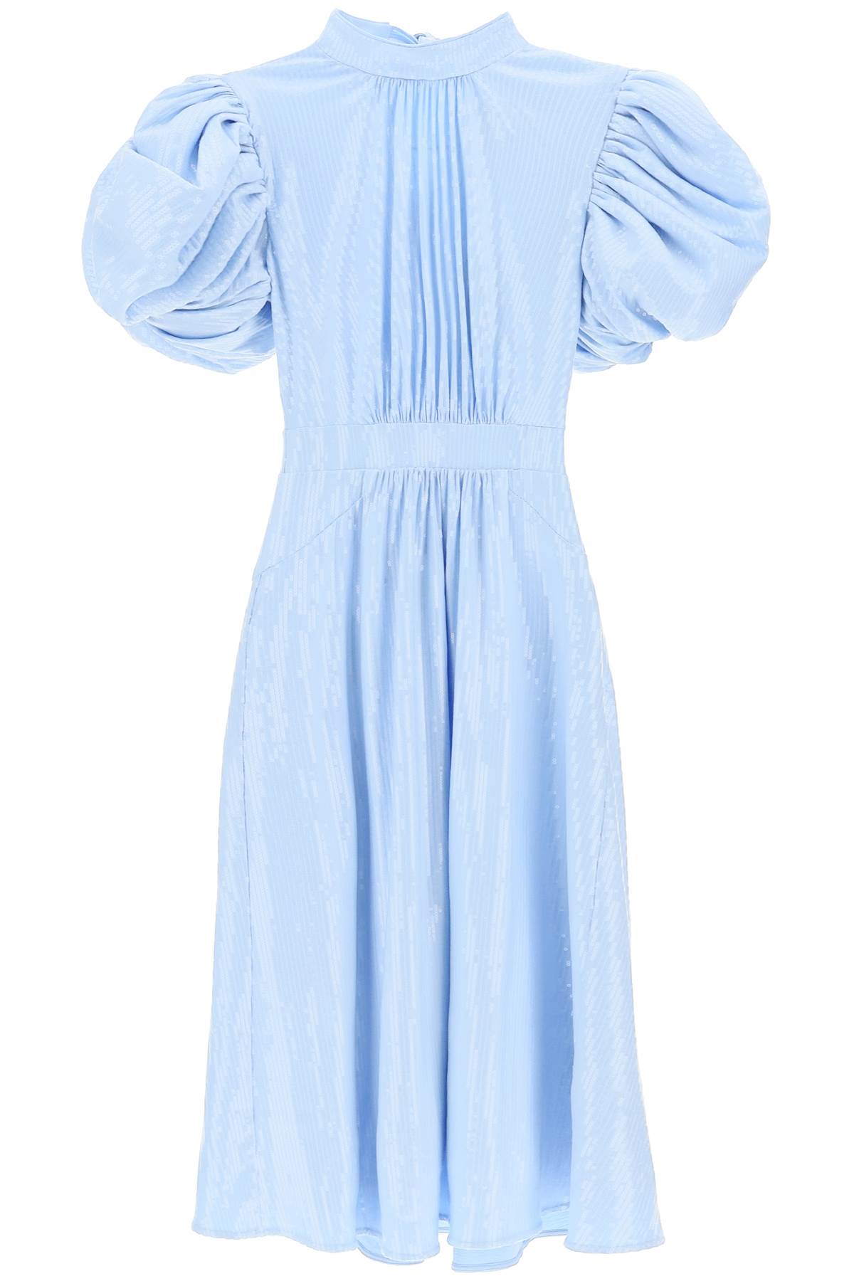 Shop Rotate Birger Christensen Midi Sequin Dress With Balloon Sleeves In Skyway Blue (light Blue)