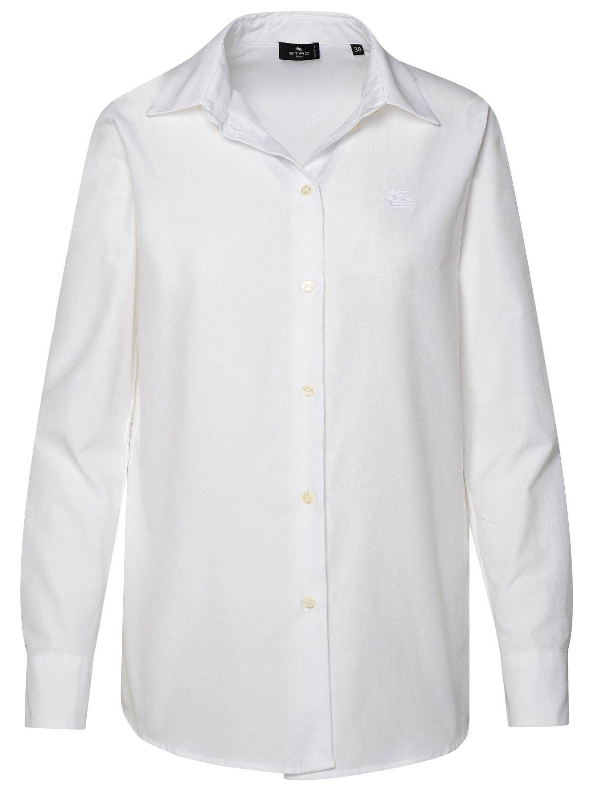 Shop Etro Pegaso-embroidered Straight Hem Shirt In Bianco