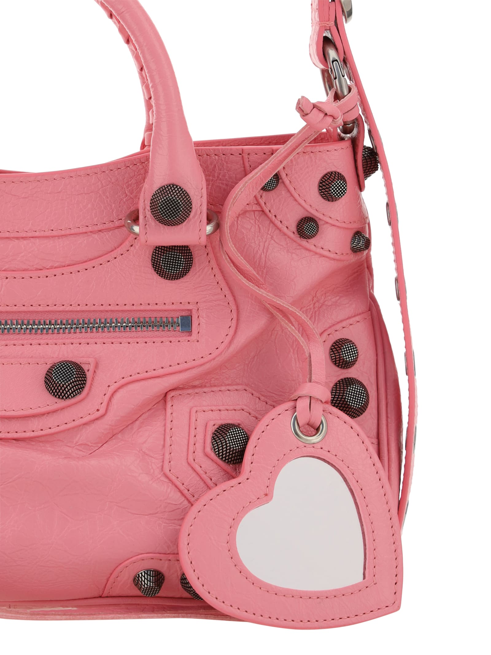 Balenciaga Green Leather Shoulder Handbag With Magnetic Closure And Metal Details In Sweet Pink