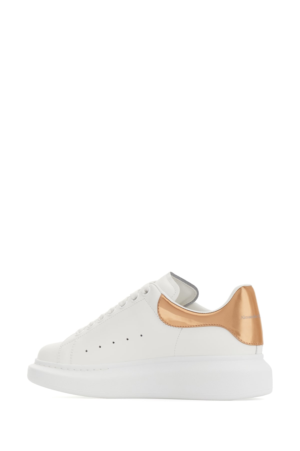 Shop Alexander Mcqueen White Leather Sneakers With Yellow Gold Leather Heel In White Rose Gold