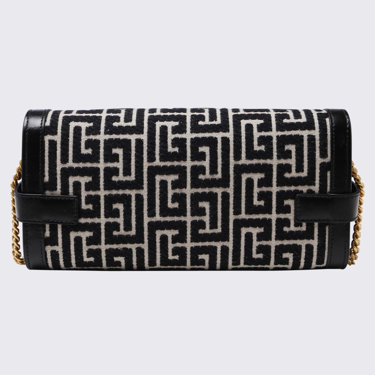 Shop Balmain Black Cotton Shoulder Bag In Ivorie/noir