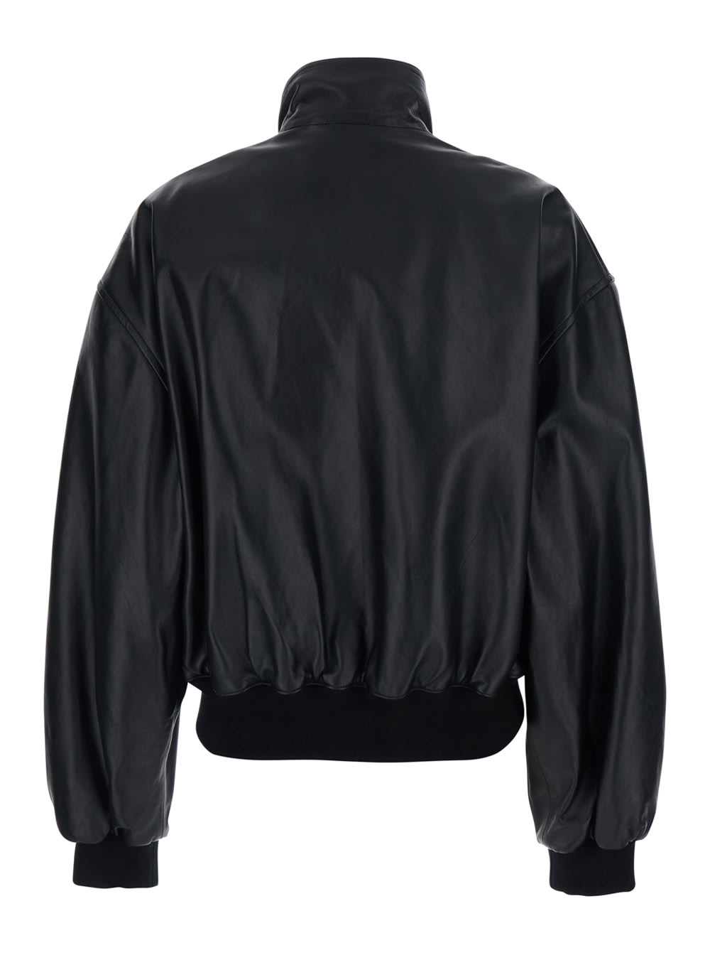 Balenciaga Black Jacket With Dropped Shoulders And High Neck In Leather Woman In Black