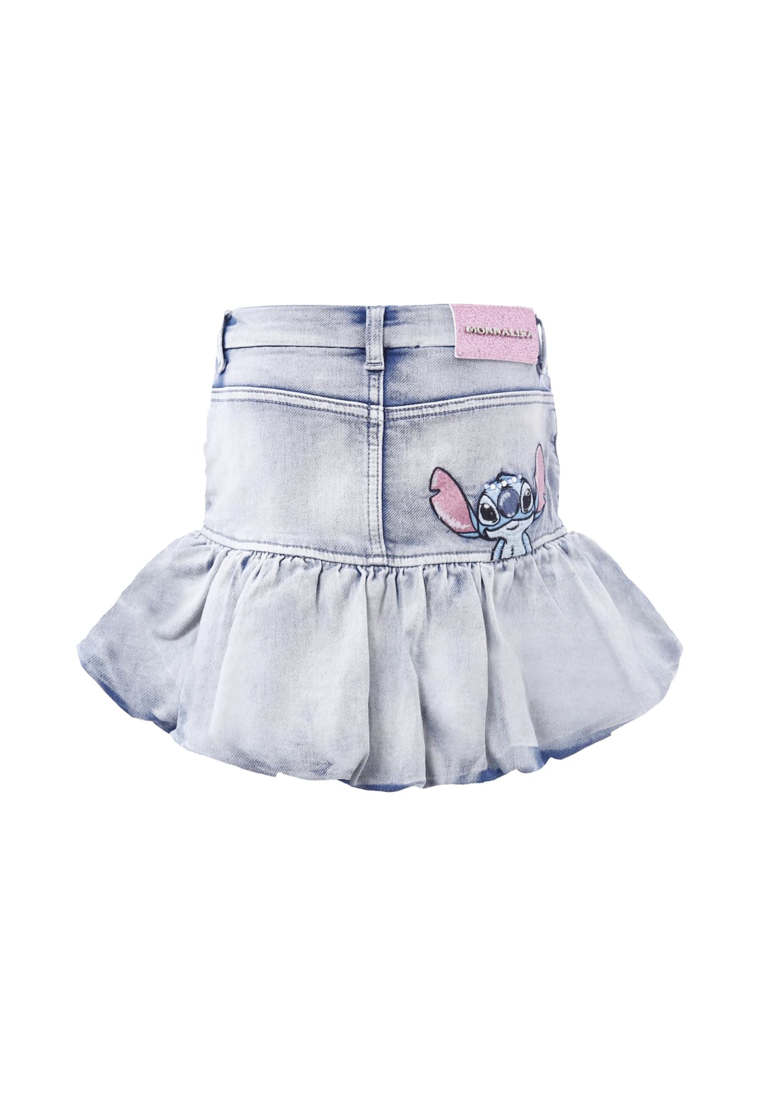 Monnalisa X Disney Stitch Denim Miniskirt In Blue