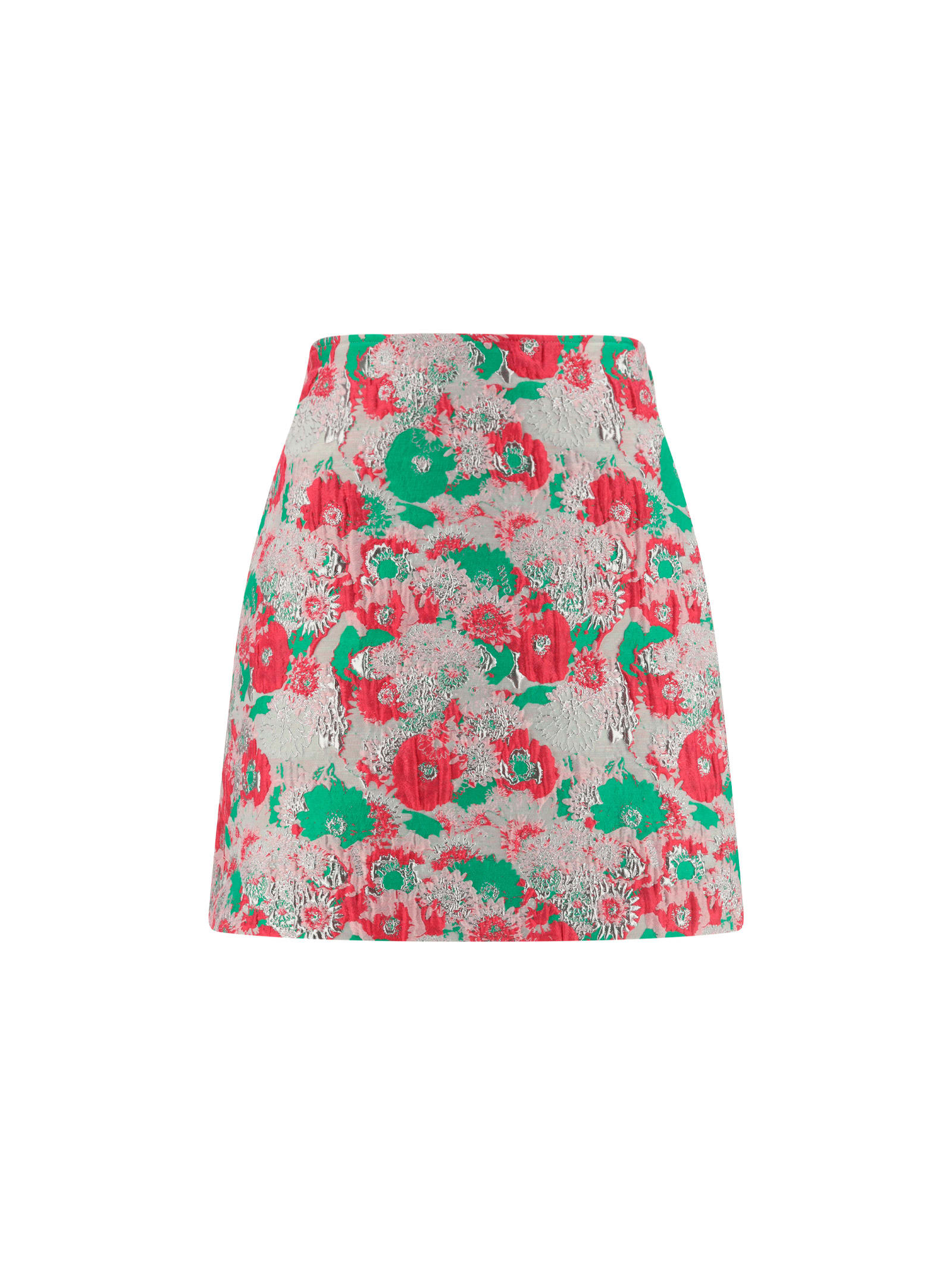 Ganni Multicolor Mini A-line Skirt With 3d Jacquard Floreal Motif In Recycled Polyester In Pink/green