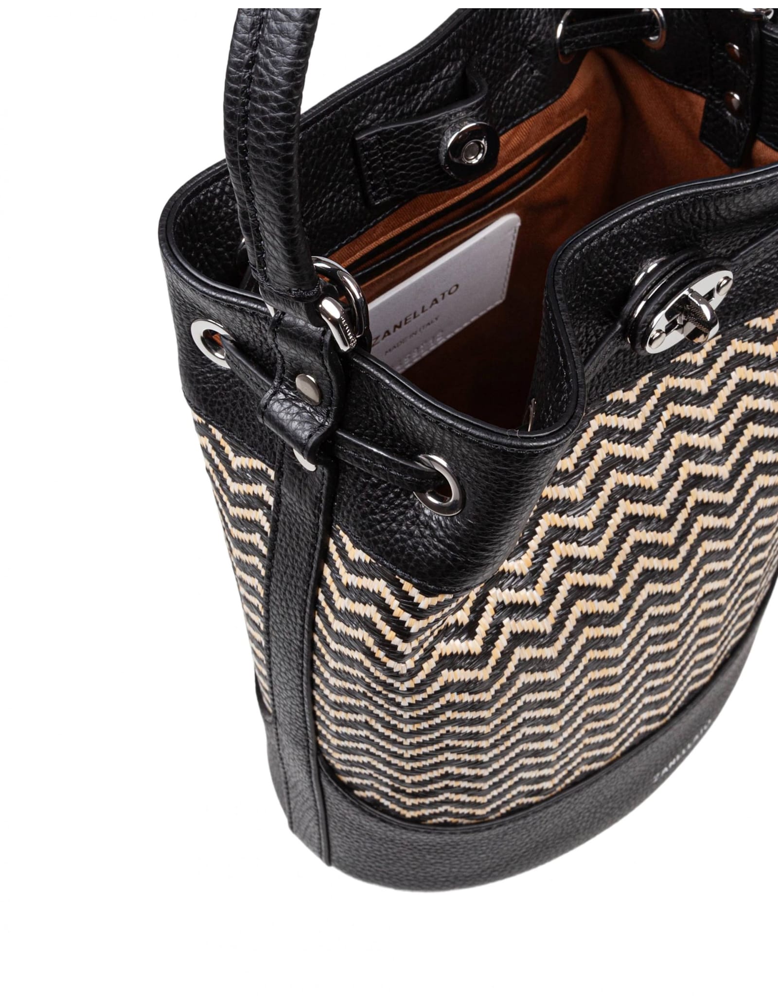 Zanellato Bucket Bag In Leather And Raffia In Black