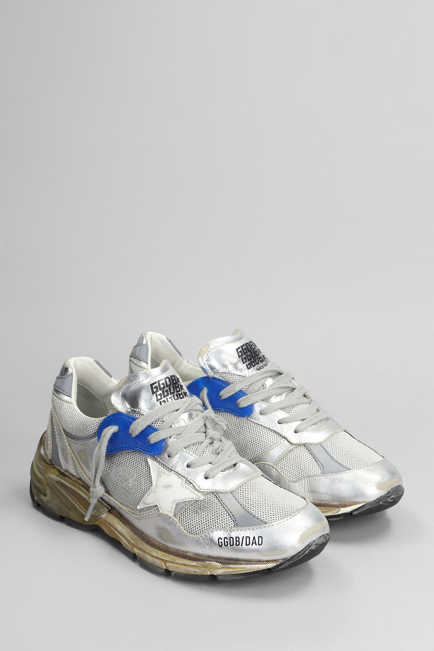 Shop Golden Goose Running Sneakers In Silver Leather And Fabric