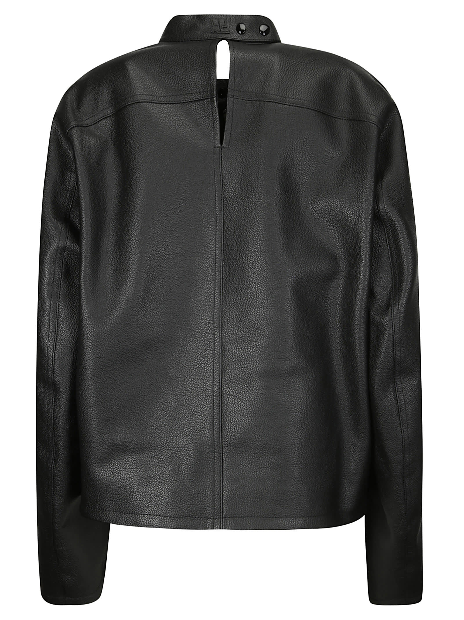 Shop Courrèges Racer Buckle Leather Biker Jacket In Black