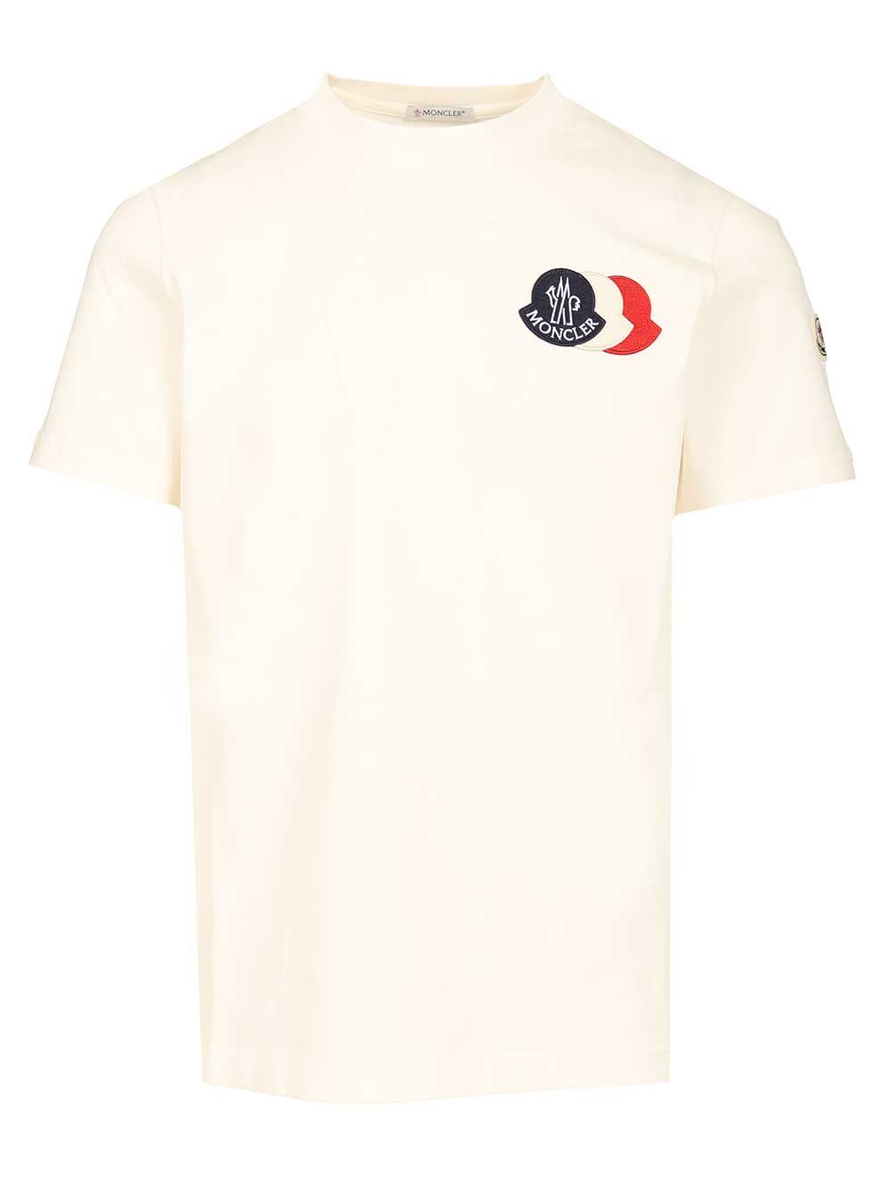 Moncler Ivory Cotton Tricolour Logo T-shirt In White