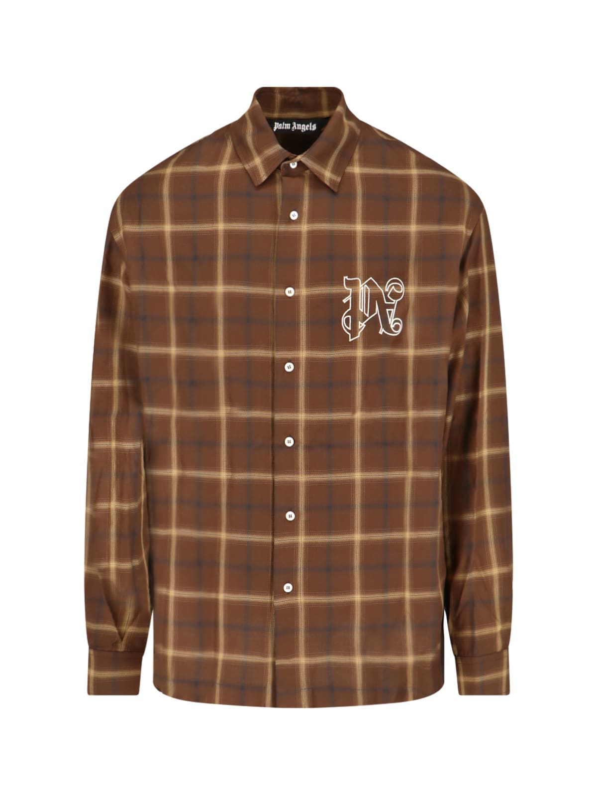 Palm Angels Checked Shirt In Brown