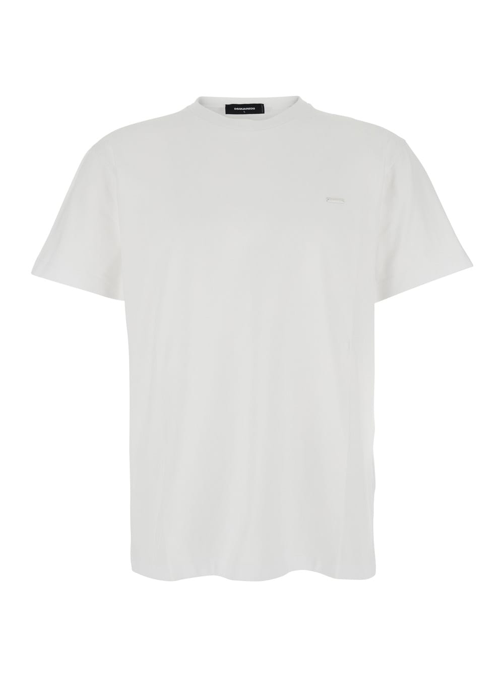 Dsquared2 Men White Crewneck T-shirt With Patch Logo On The Front In Cotton Man In White