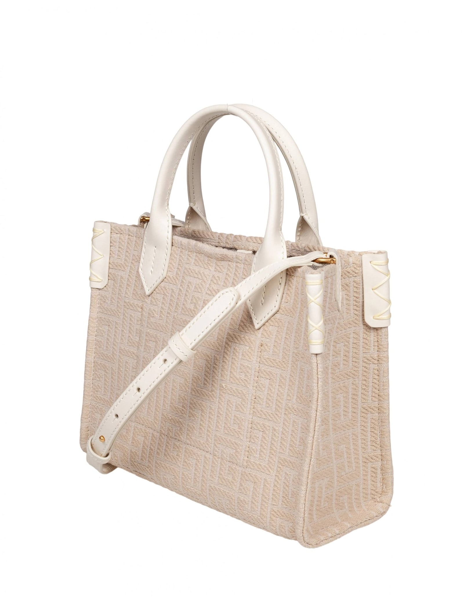 Balmain B-army 36 Monogrammed Canvas Jacquard And Leather Tote Bag In Neutral