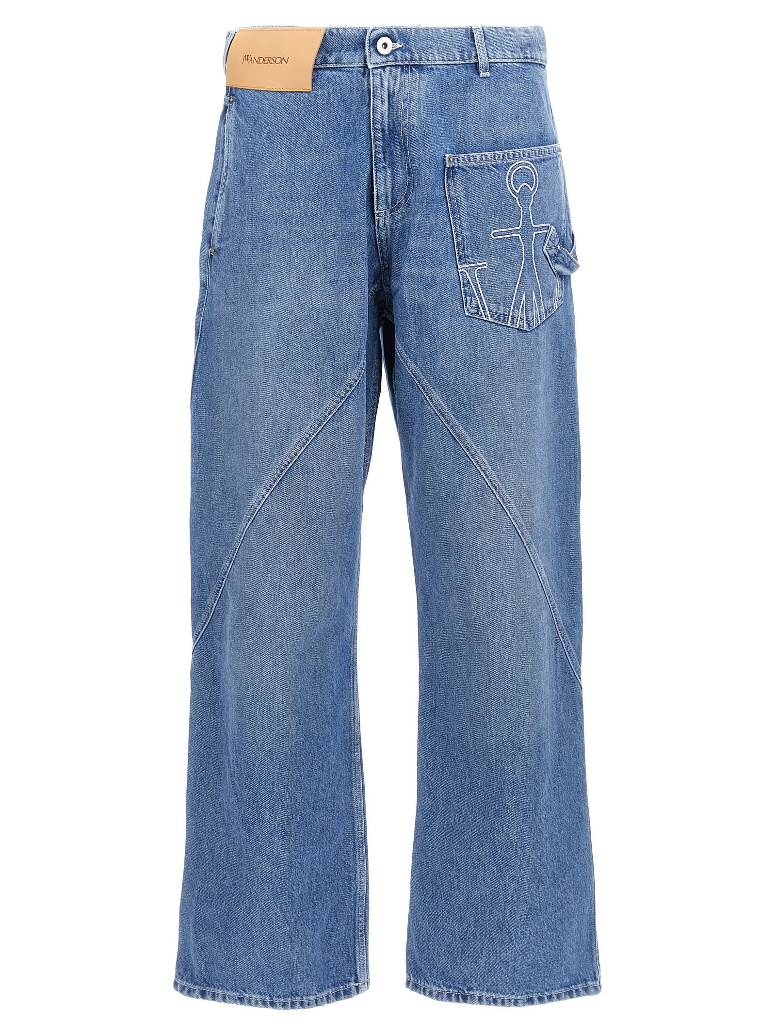 Jw Anderson Cotton Twisted Workwear Denim Pants In Gray