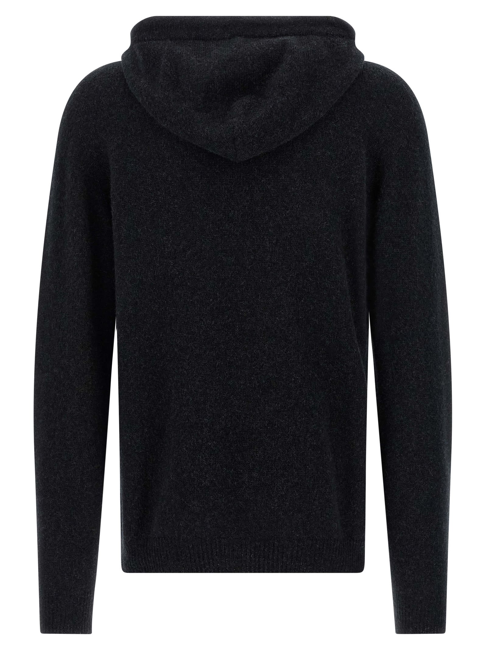 Roberto Collina Black Cashmere Hooded Sweatshirt In Black