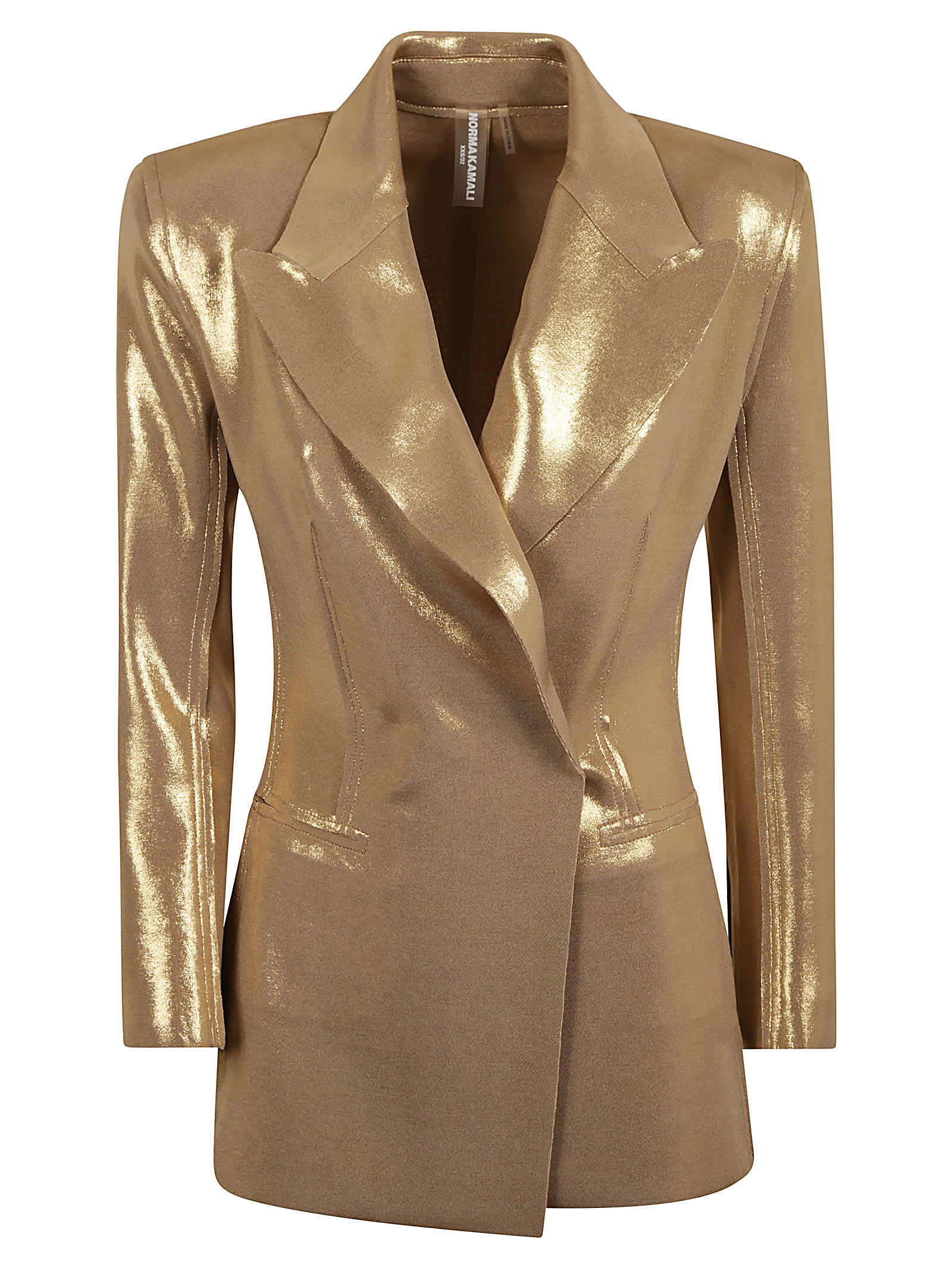 Shop Norma Kamali Classic Metallic Double-breasted Jacket In Gold