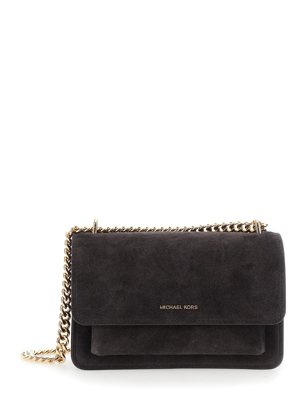 Michael Michael Kors Brown Shoulder Bag With Chain Strap And Front Logo In Suede Woman In Brown