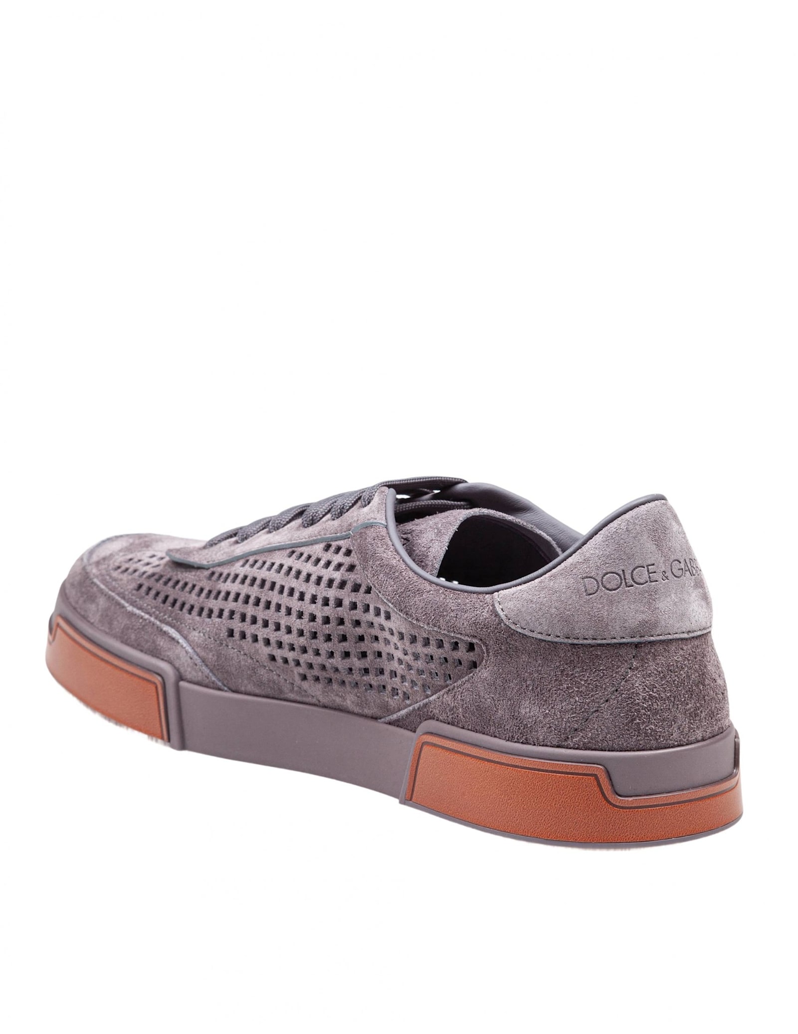 Dolce & Gabbana Portofino Yacht Perforated Distressed Suede Sneakers In Lead