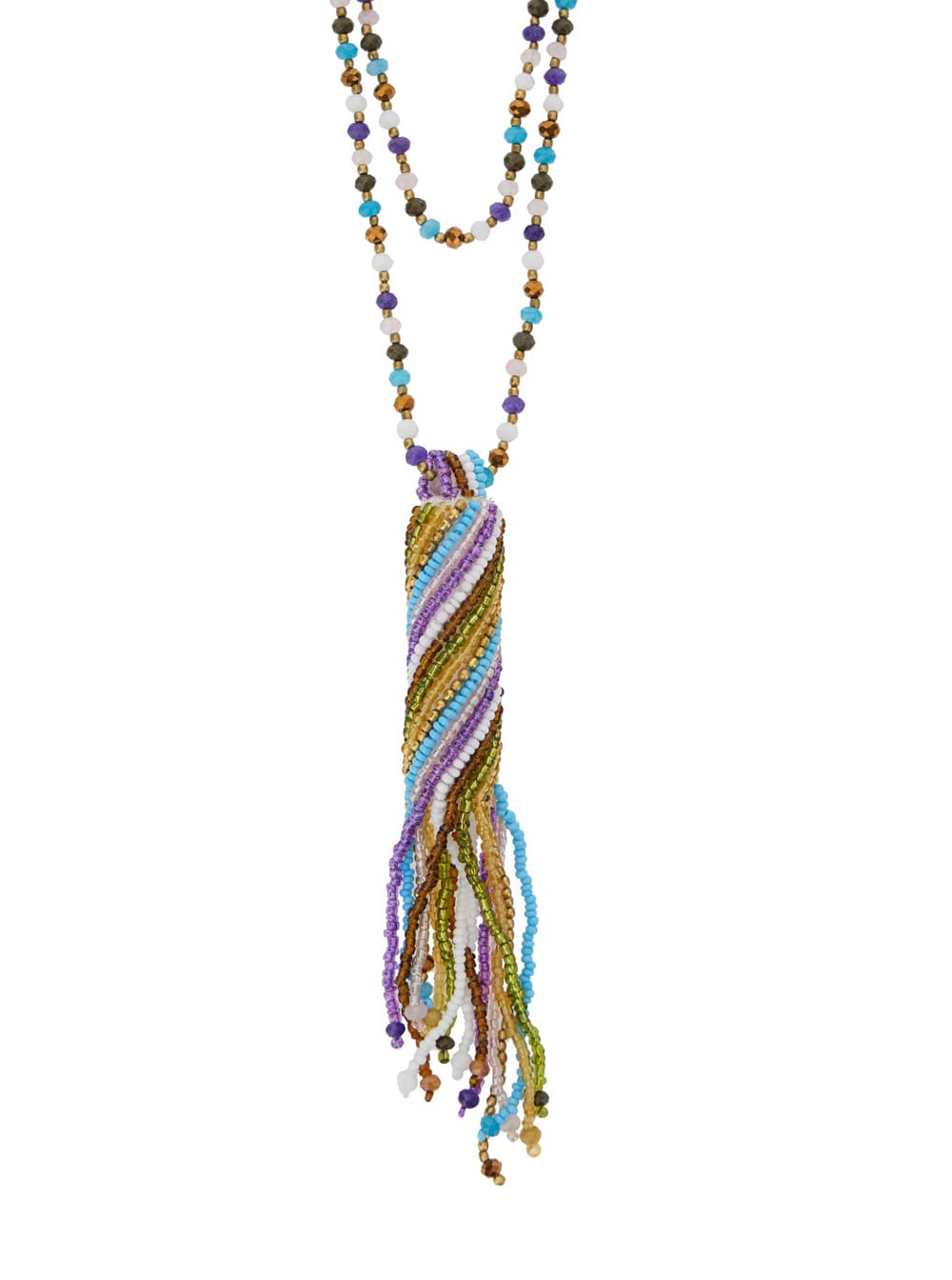 Shop Momoní Uakari Multicolor Double Wrap Necklace With Beads And Central Pendant In Mixed Glass And Brass Woman In Metallic