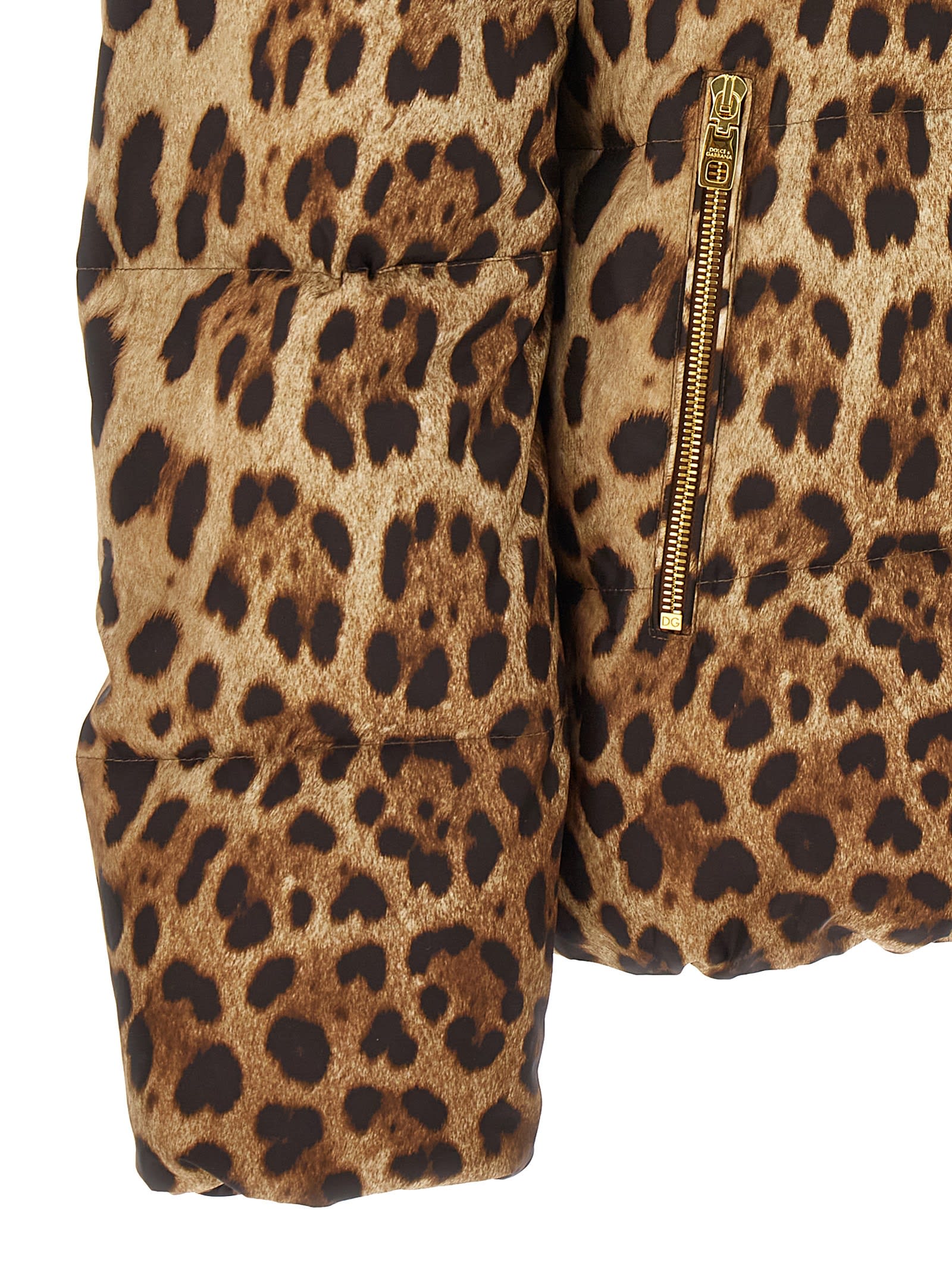 Shop Dolce & Gabbana Animalier Down Jacket In Brown/neutrals