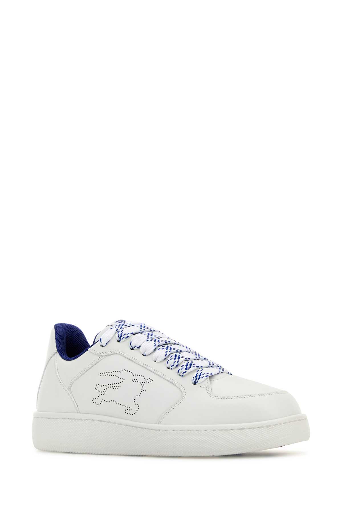 Shop Burberry White Leather Stock Sneakers