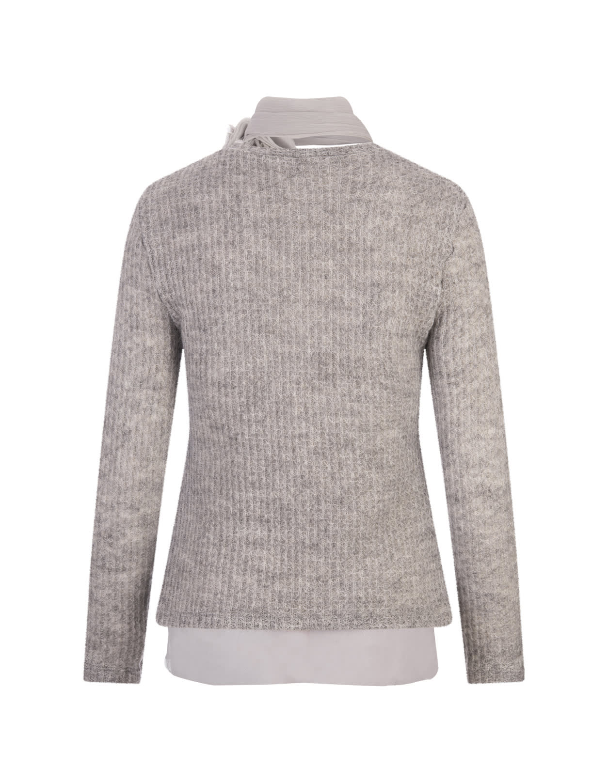 Shop Ermanno Scervino Grey Long-sleeved Top With Silk Flower