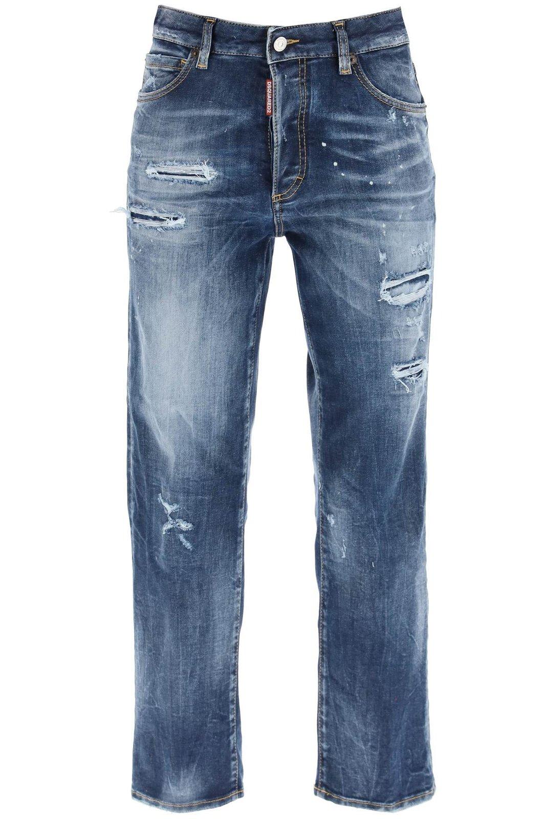 Distressed Straight Leg Jeans