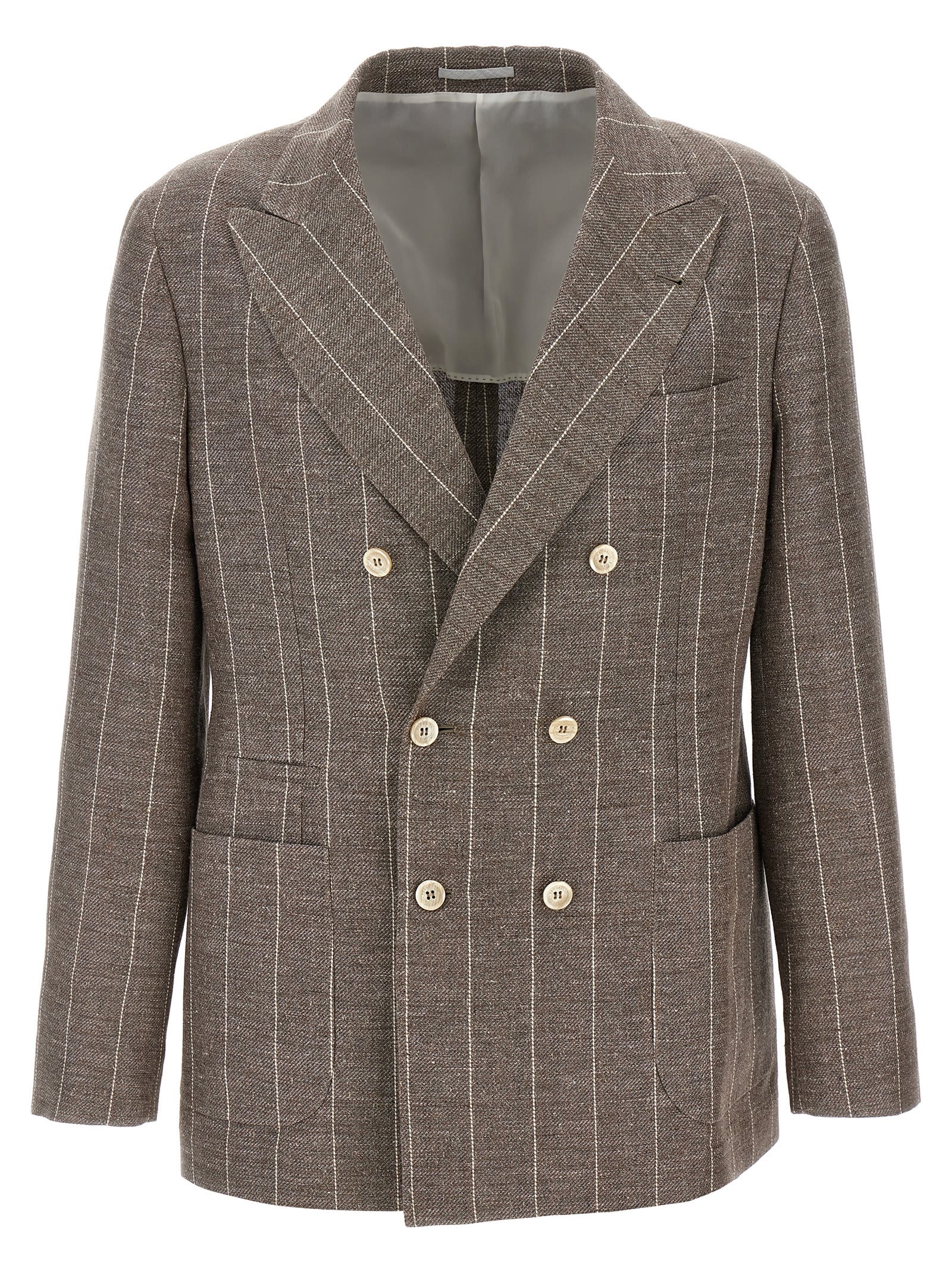 Brunello Cucinelli Deconstructed Blazer With Striped Pattern And Button Detailing