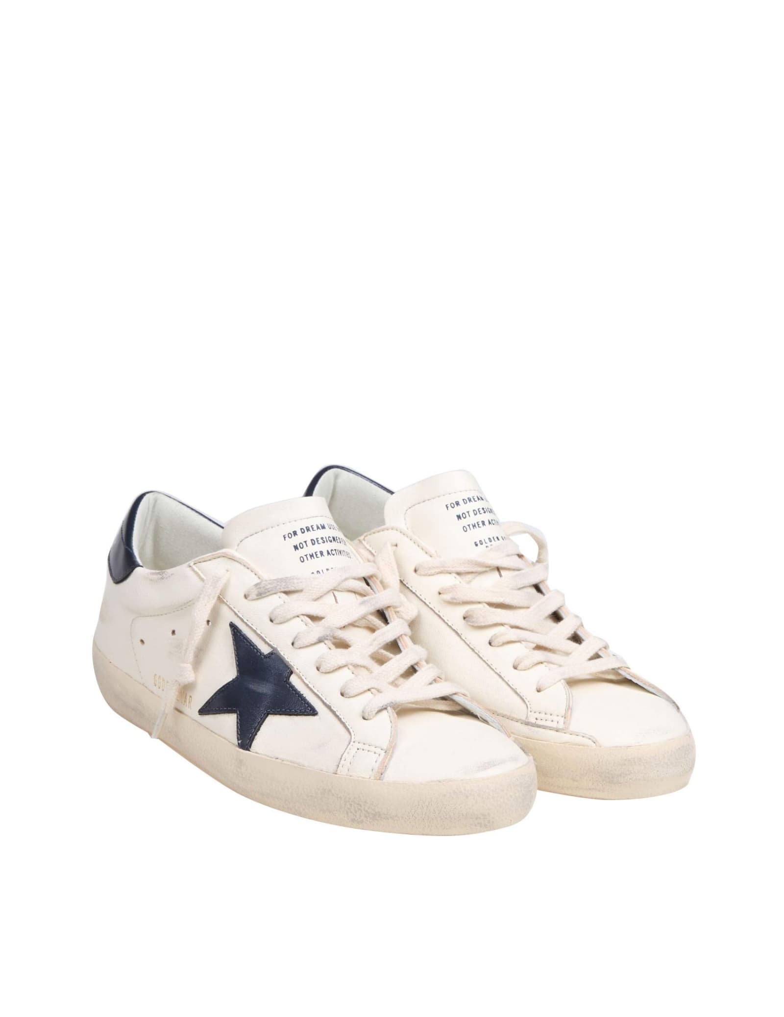 Shop Golden Goose Super-star Sneakers In Beige And Midnight Blue Leather In Beige/blue