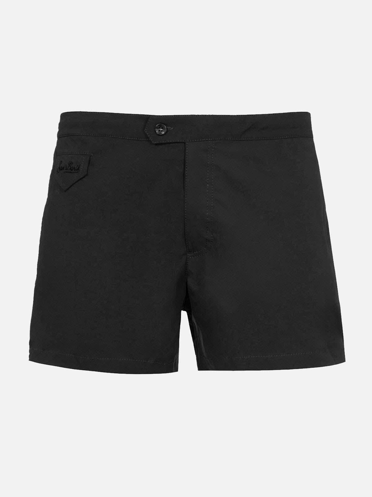 Mc2 Saint Barth Man Black Fitted Cut Swim Shorts Harrys In Black