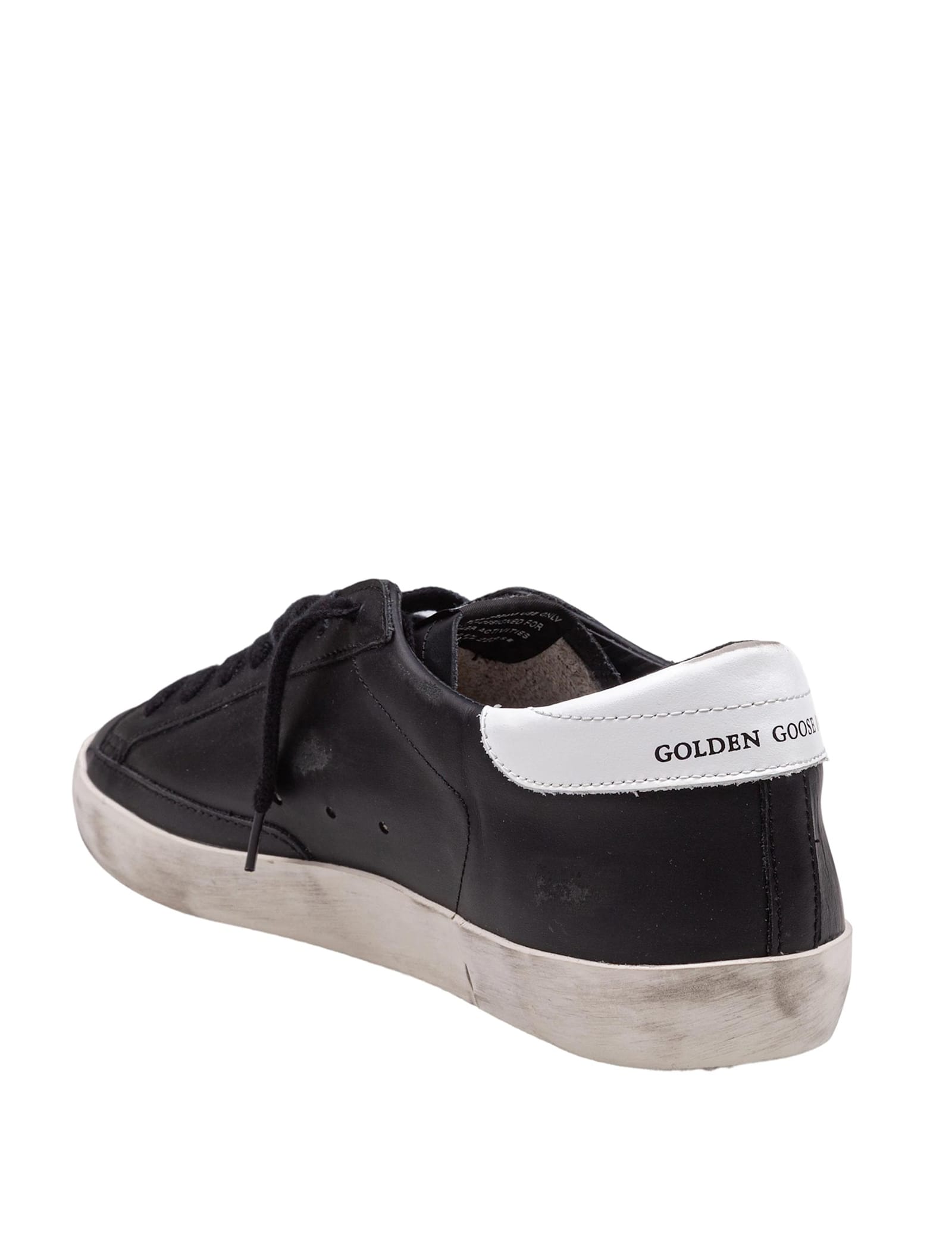 Golden Goose 'super-star' Black Low Top Sneakers With Logo Patch And Suede Details In Leather Man In Black