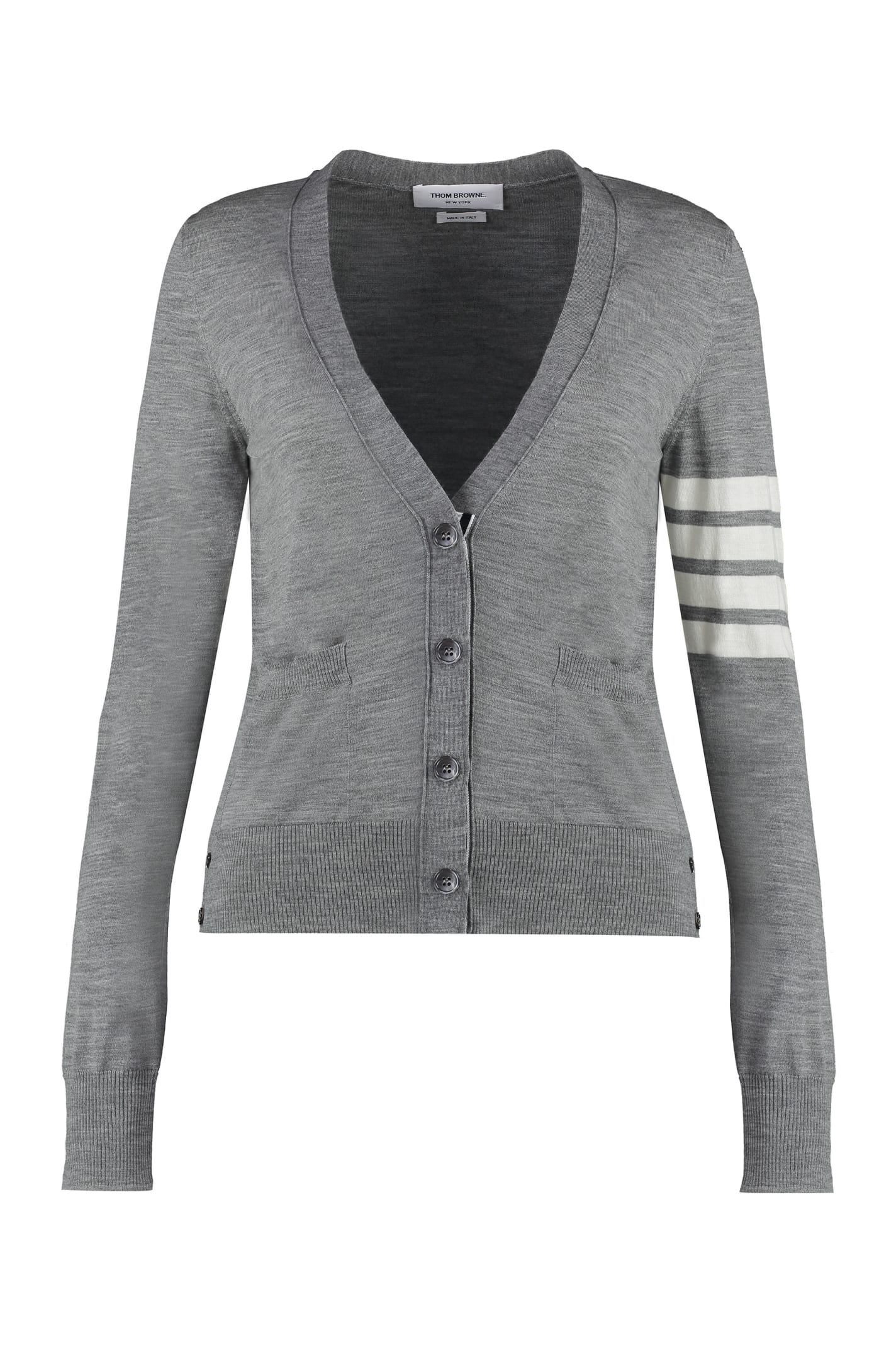 Shop Thom Browne Virgin Wool Cardigan In Grey