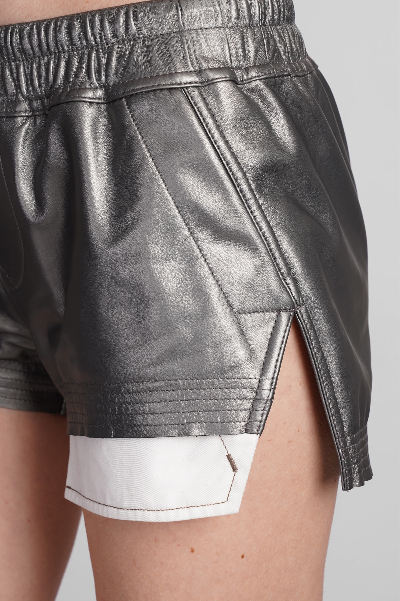 Shop Rick Owens Fog Boxers Shorts In Silver Leather In Gun Metal