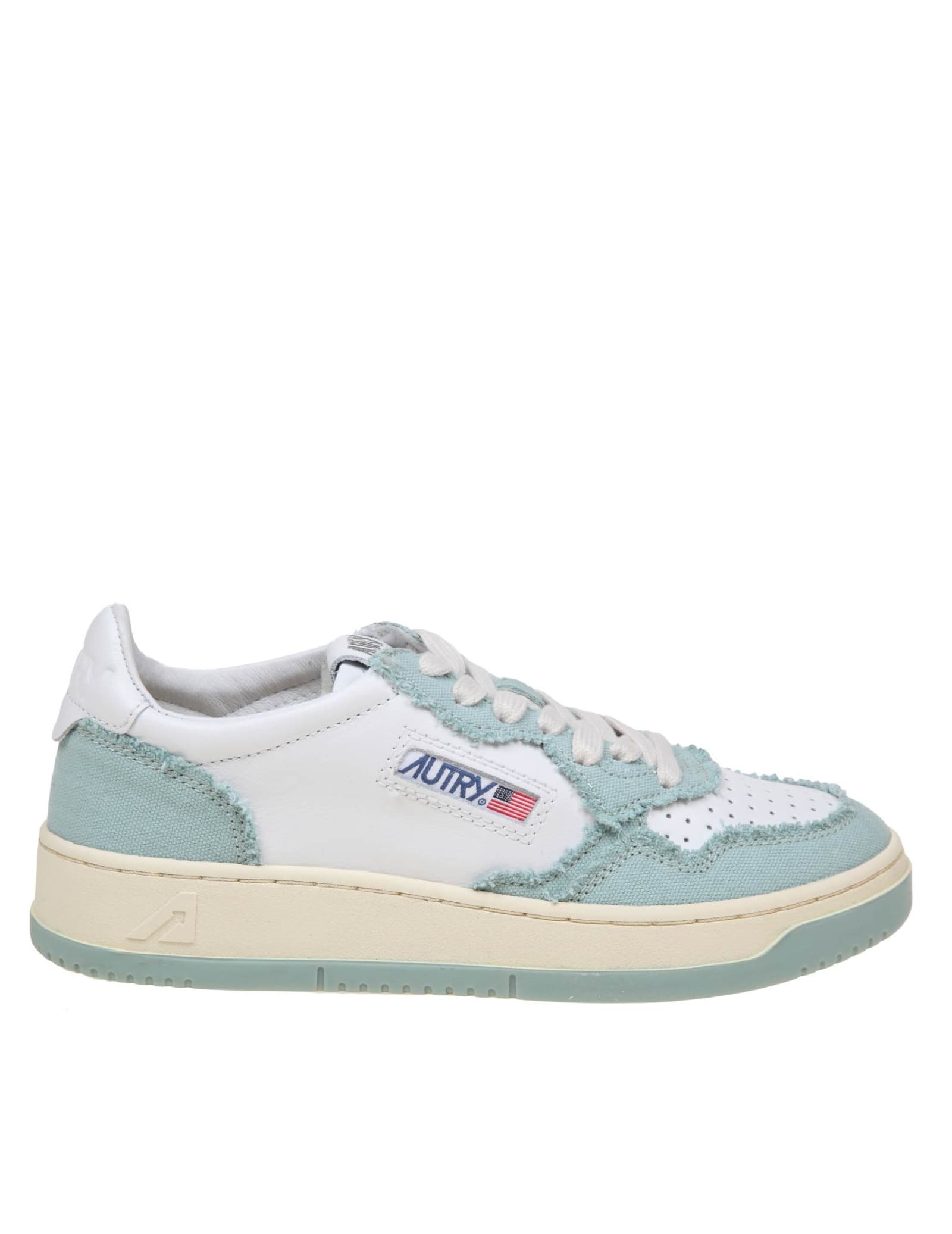 AUTRY SNEAKERS IN WHITE AND LIGHT BLUE LEATHER AND CANVAS