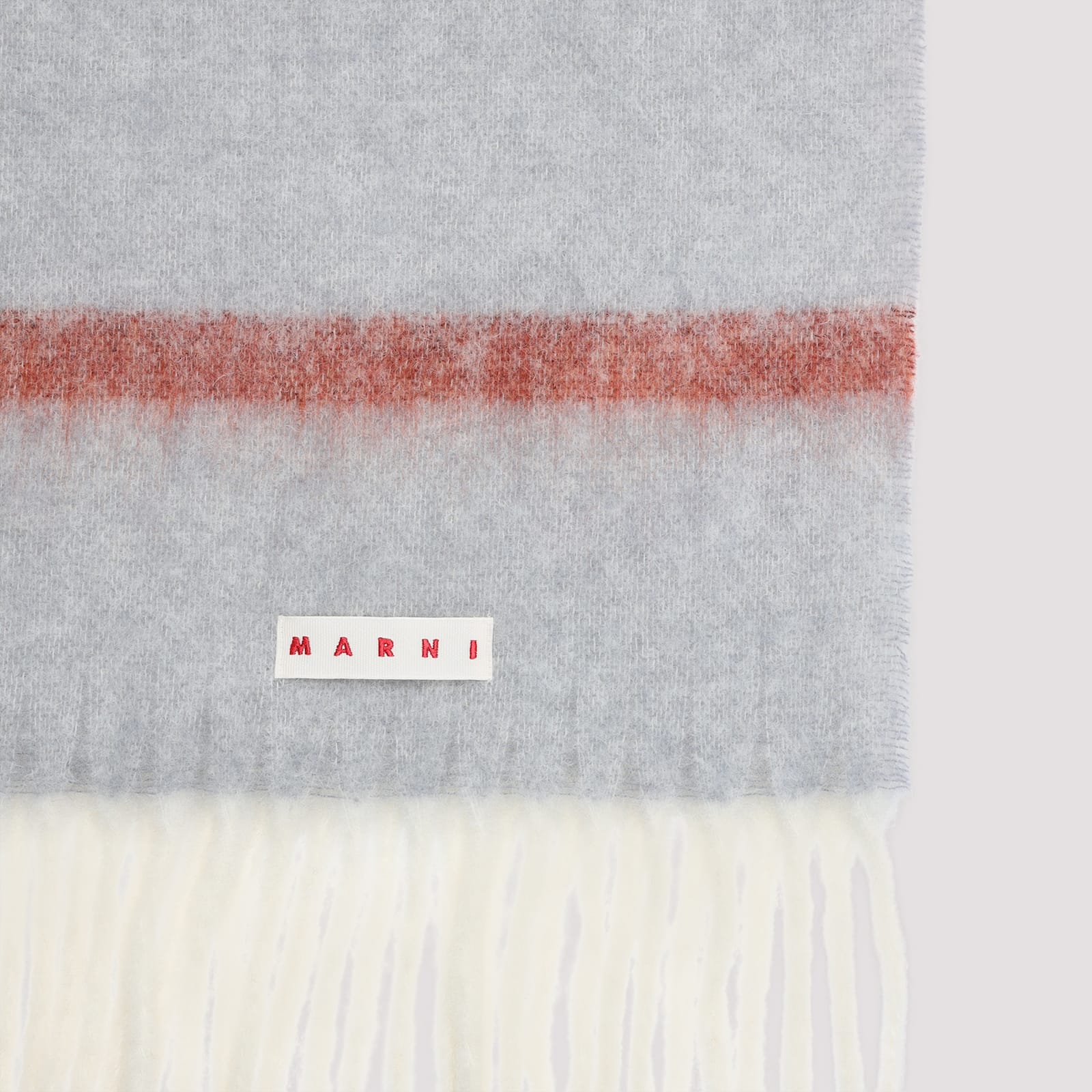 Marni Textured Neutral Scarf With Fringed Edges In Brown