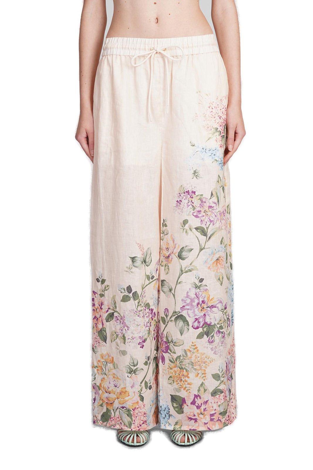 Shop Zimmermann Halliday Relaxed Pants In Cream Watercolour Floral