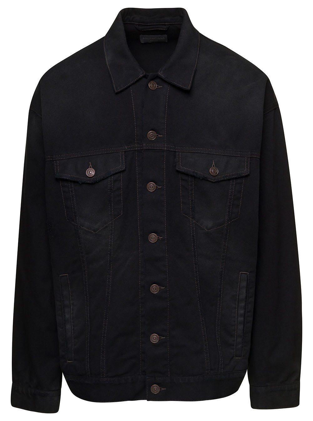 Balenciaga Oversized Black Jacket With Obscured Logo In Cotton Denim Man