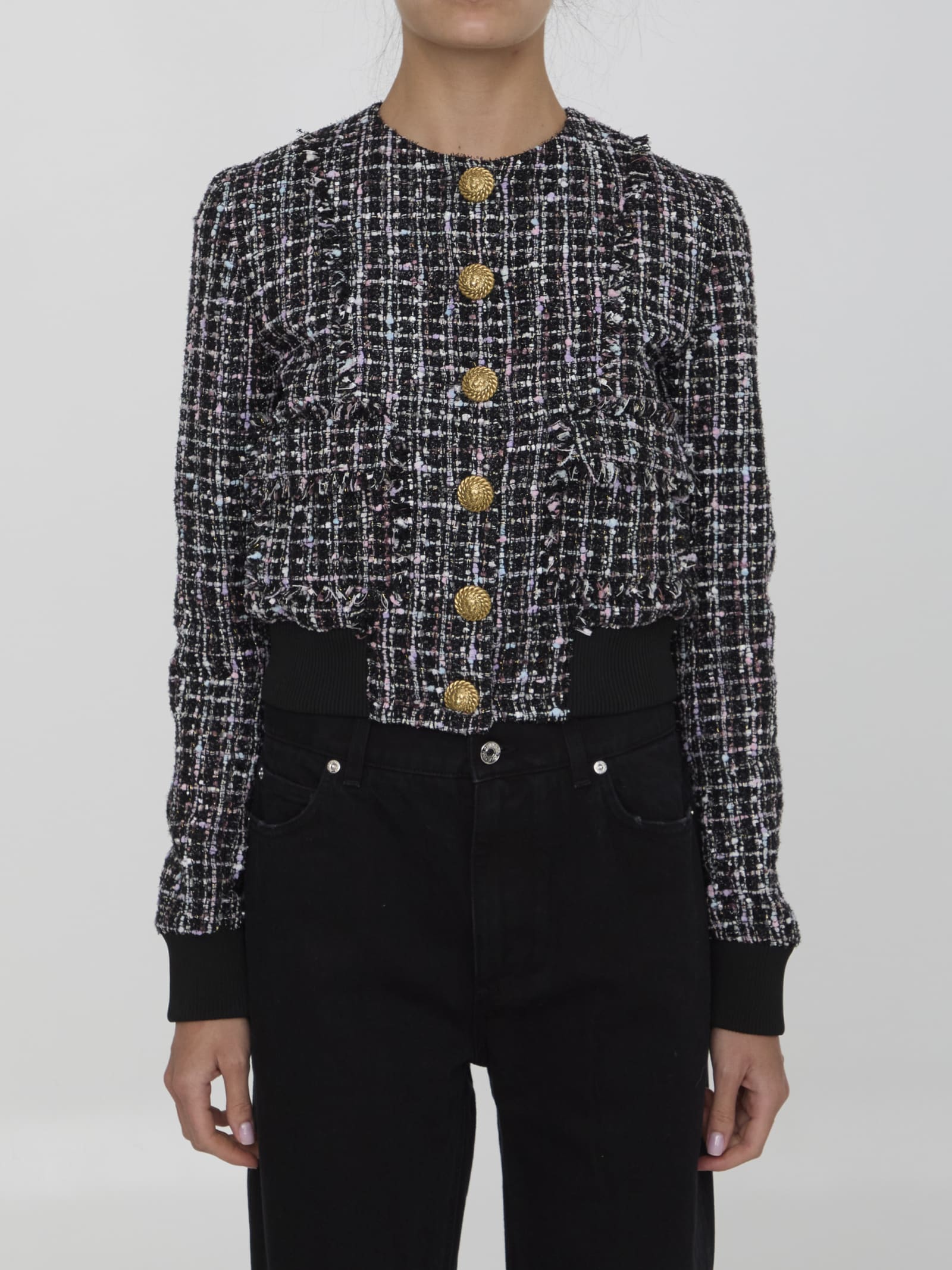 Shop Balmain Tweed Jacket In Black