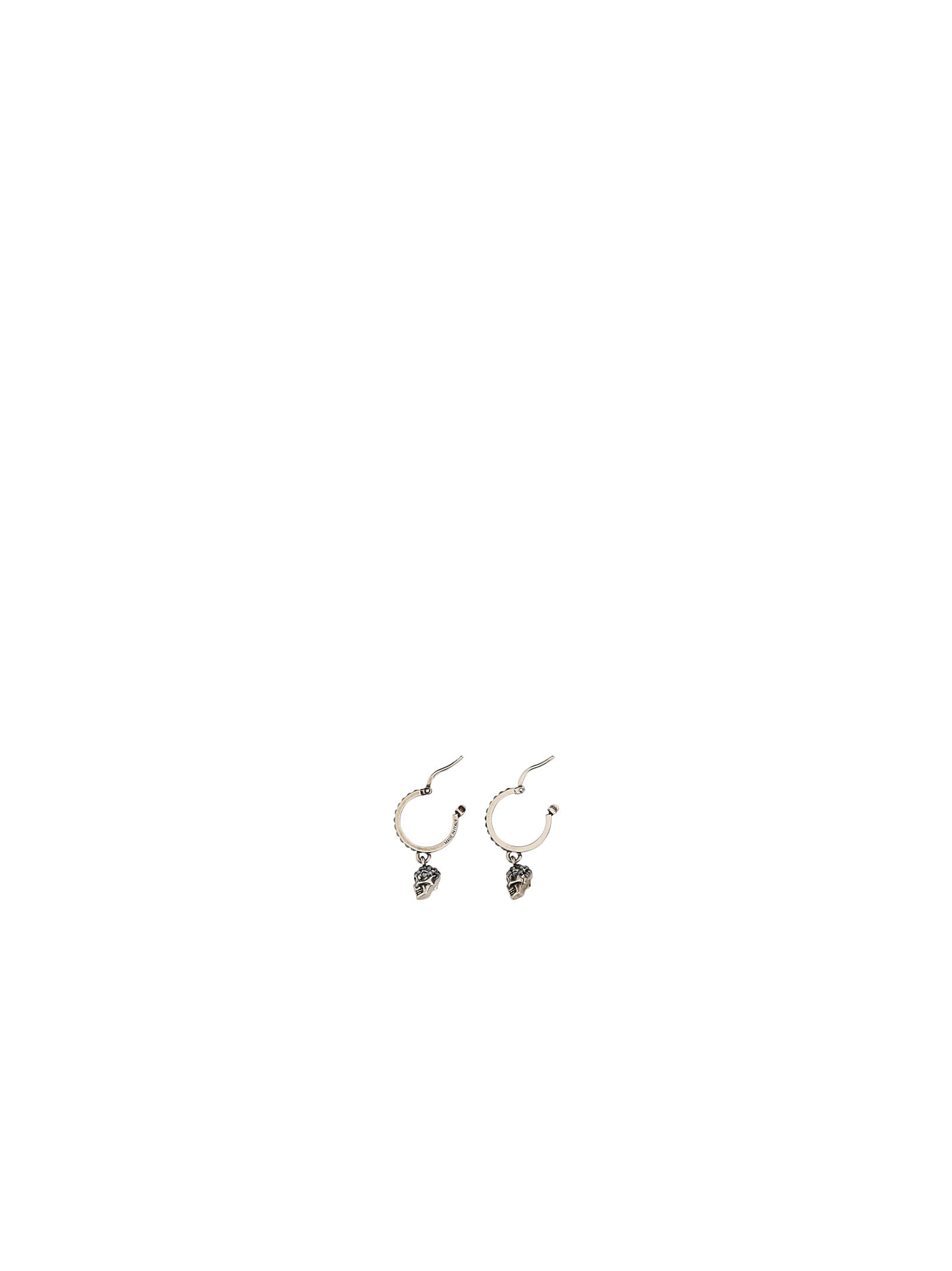 Alexander Mcqueen Antique Silver Skull Hoop Earrings In Metallic