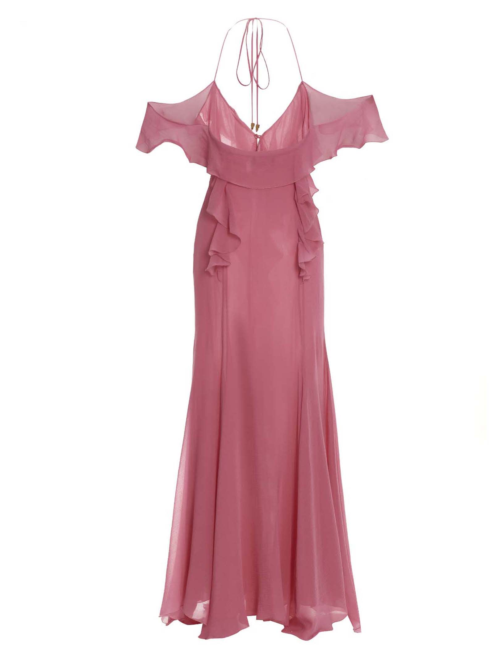 Shop Blumarine Flounced Silk Dress In Pink